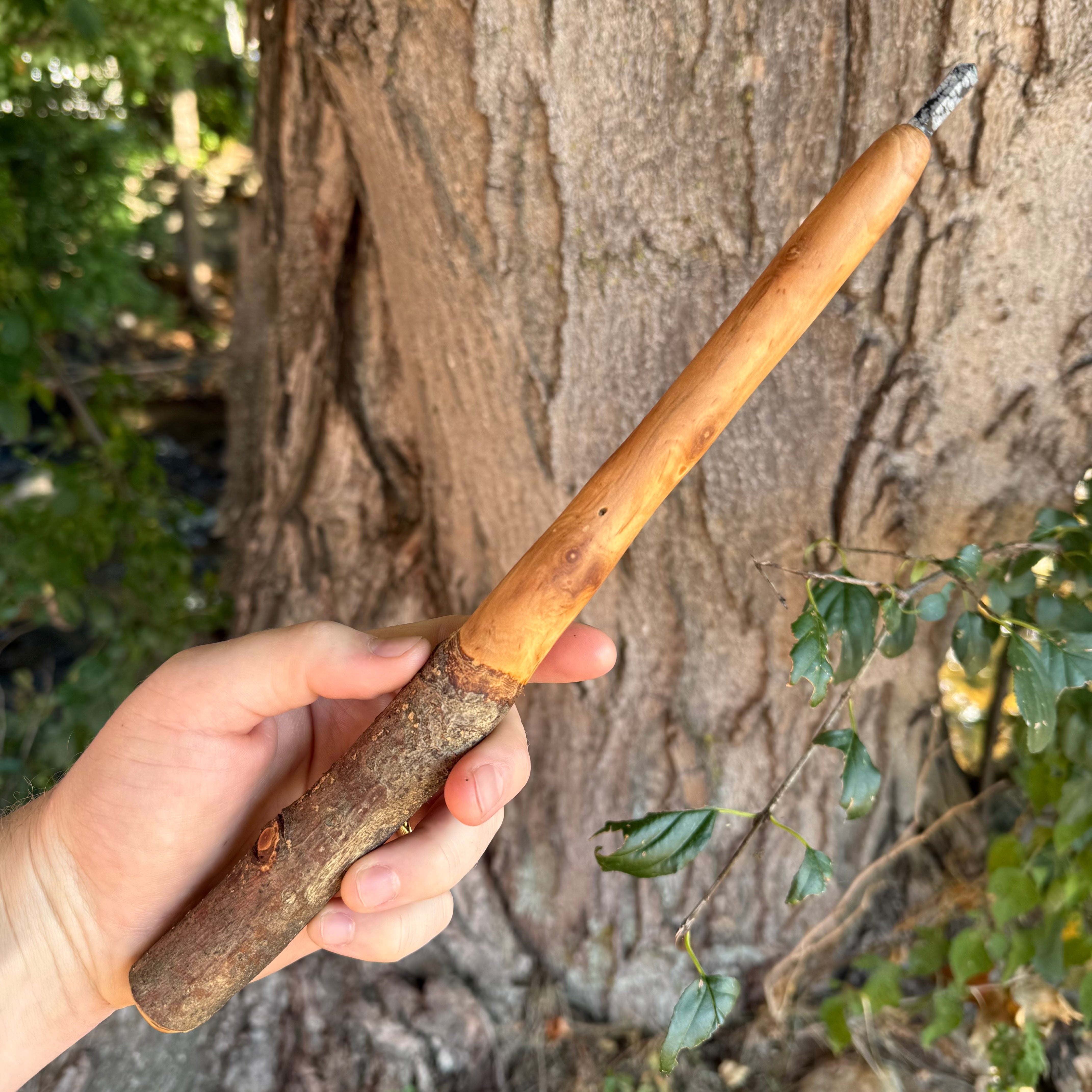 Apple Wand with Snowflake Obsidian Crystal Point