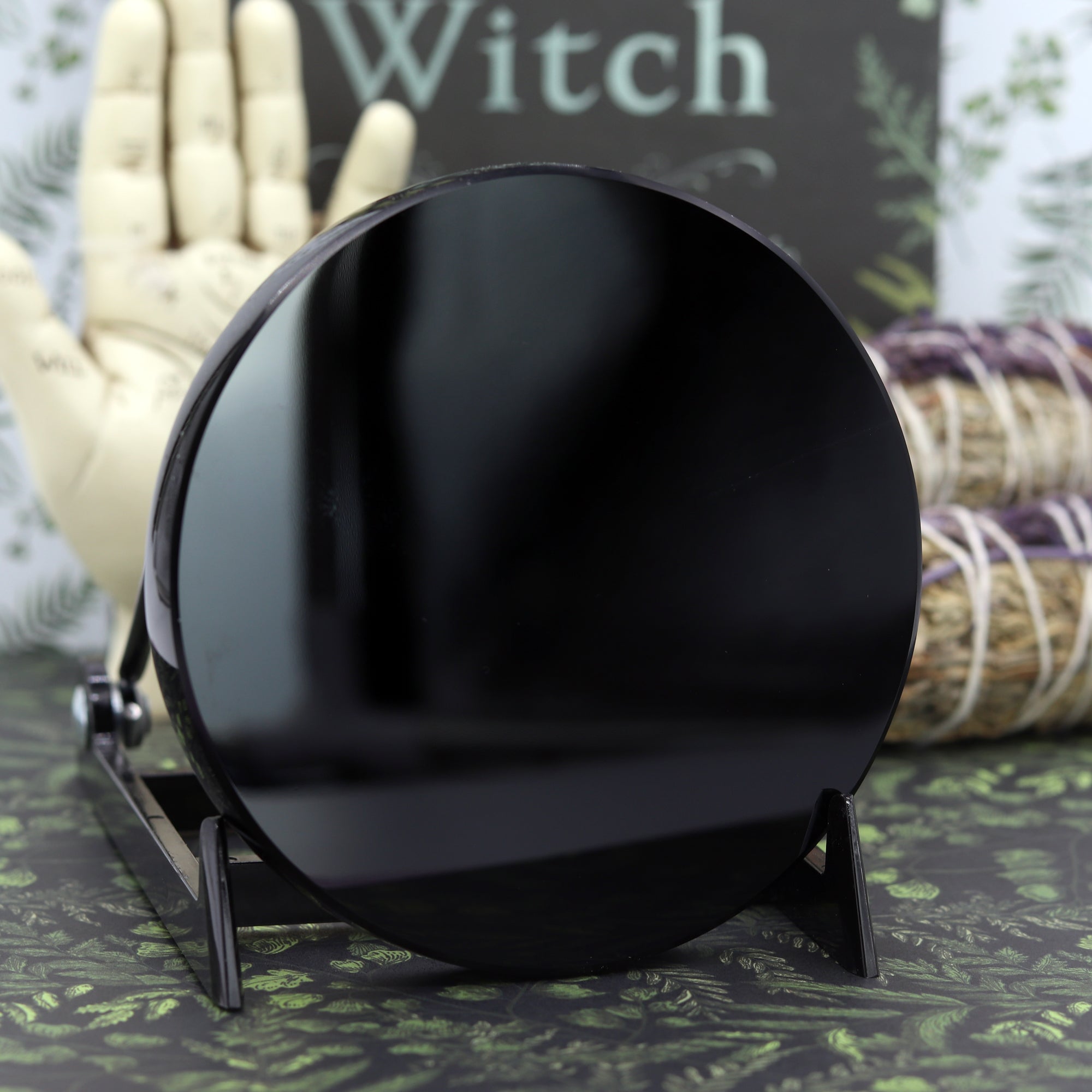 4 inch Black Obsidian Scrying Mirror - 13 Moons