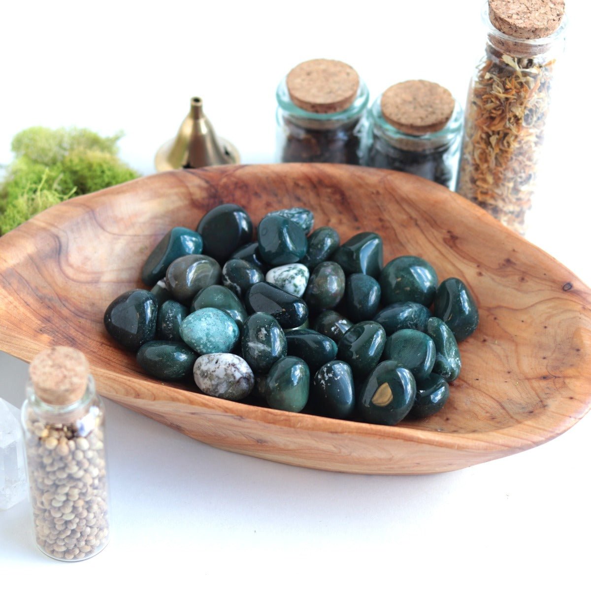 Agate Green Moss Tumbled Stone - 13 Moons