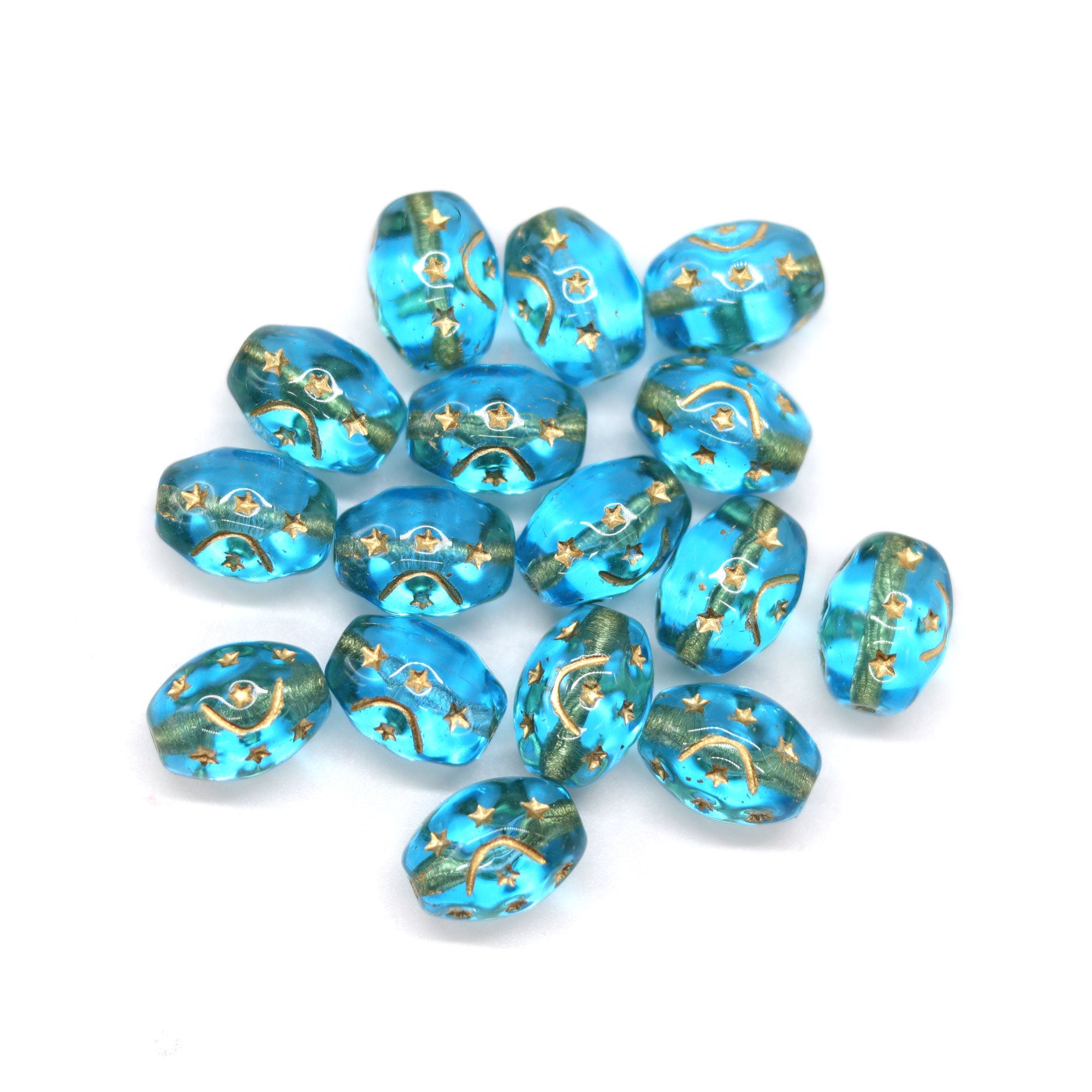 Czech Glass 8mm Dice Beads - Opaque Turquoise Bronze Wash