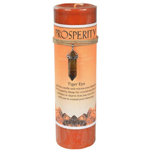Crystal Energy Prosperity Candle with Tigers Eye Pendant