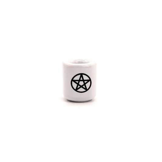 White with Black Pentacle Chime Candle Holder - 13 Moons