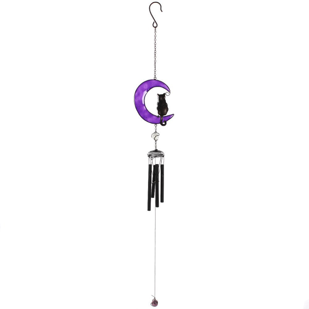 Black Cat on Purple Crescent Moon Wind Chime