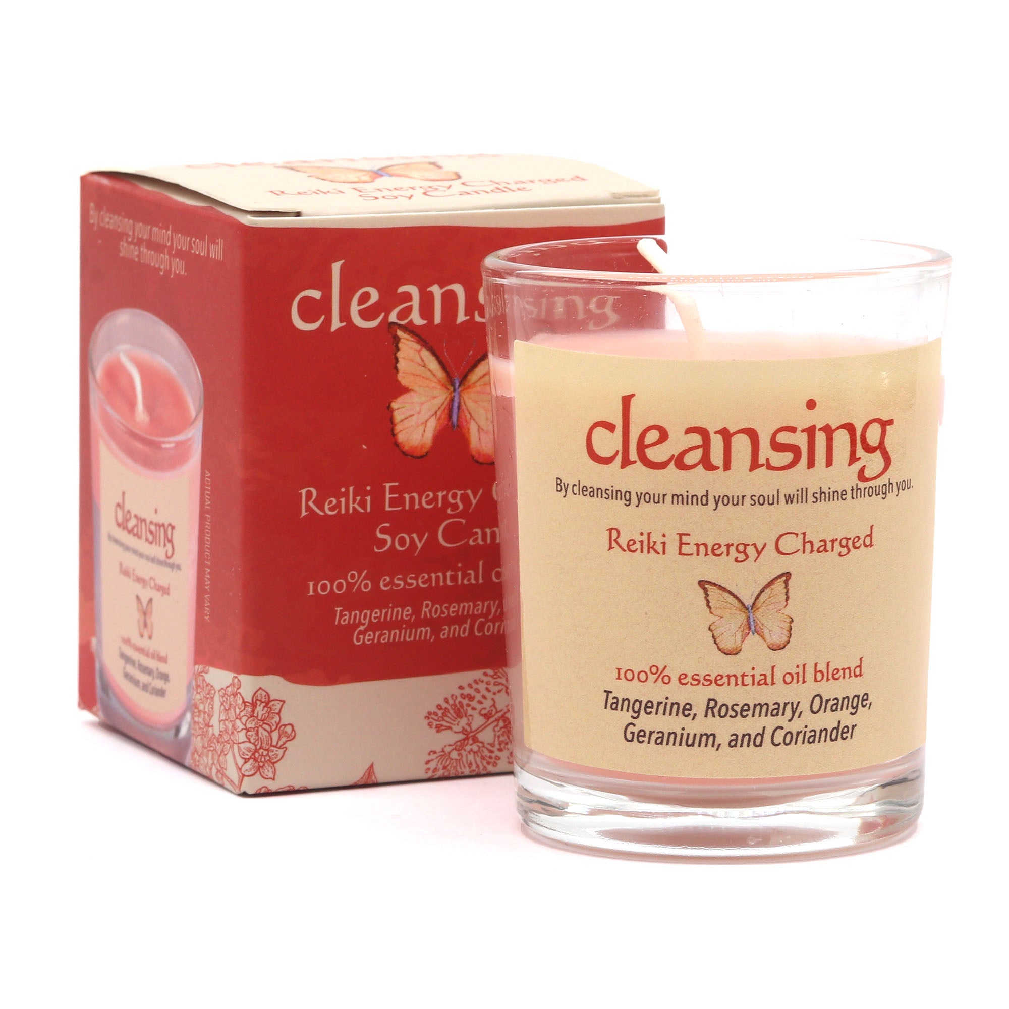 Cleansing candle with packaging on a white background