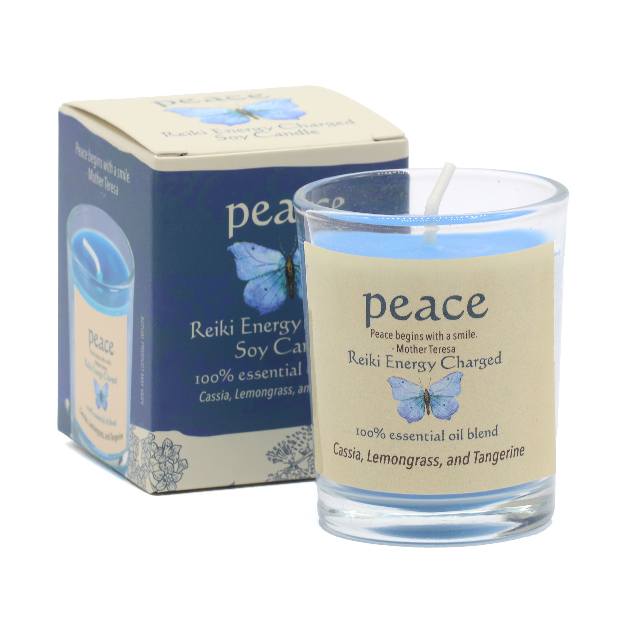 Peace candle with packaging on a white background