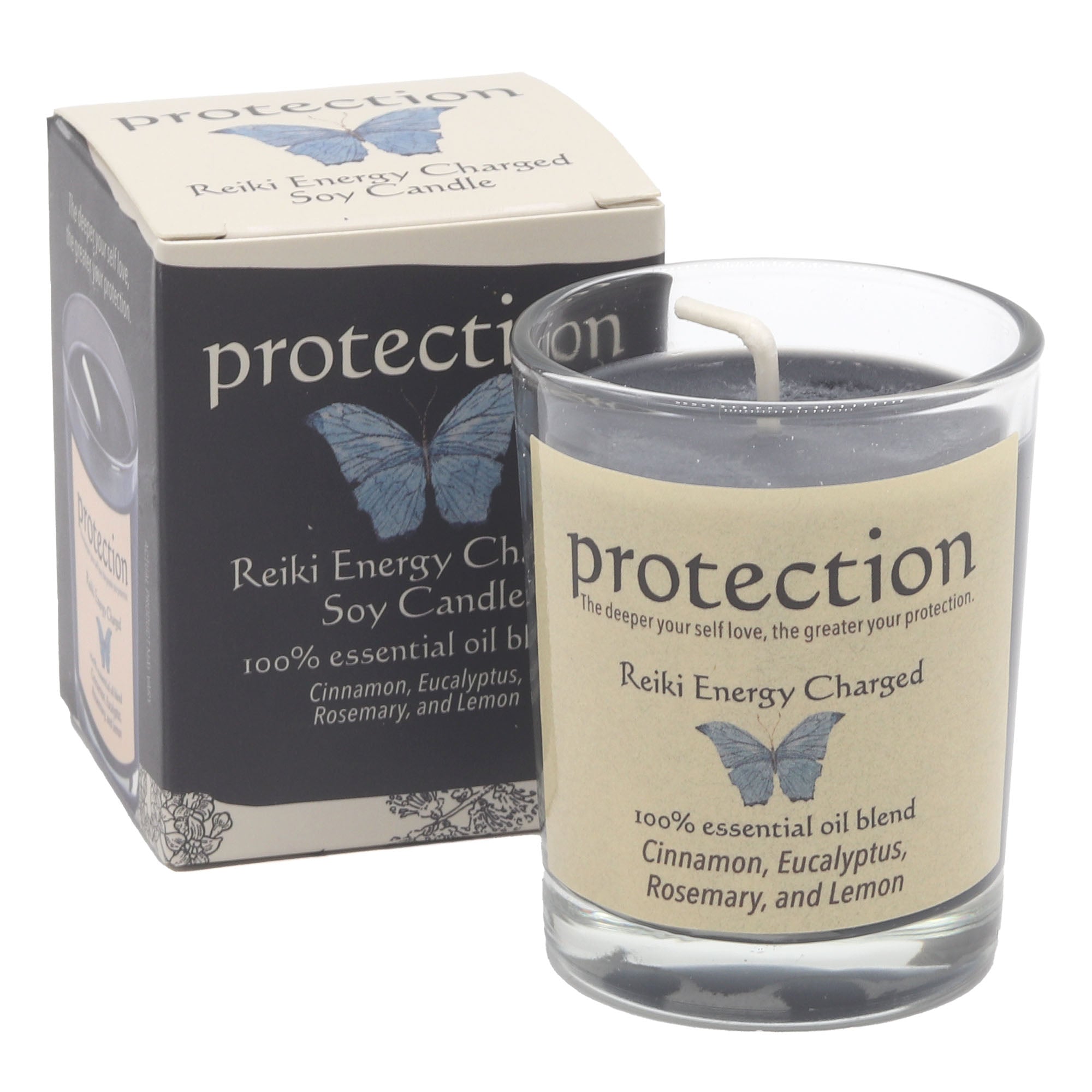 Reiki Energy Charged soy candle with packaging on a white background
