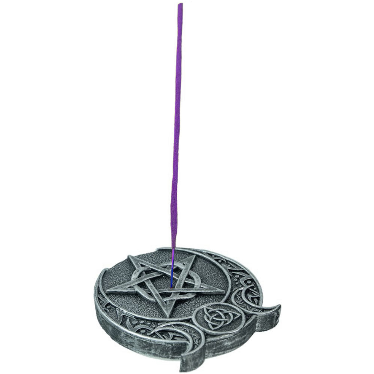 Celtic Pentacle - Triple Moon Antique Silver Incense Holder