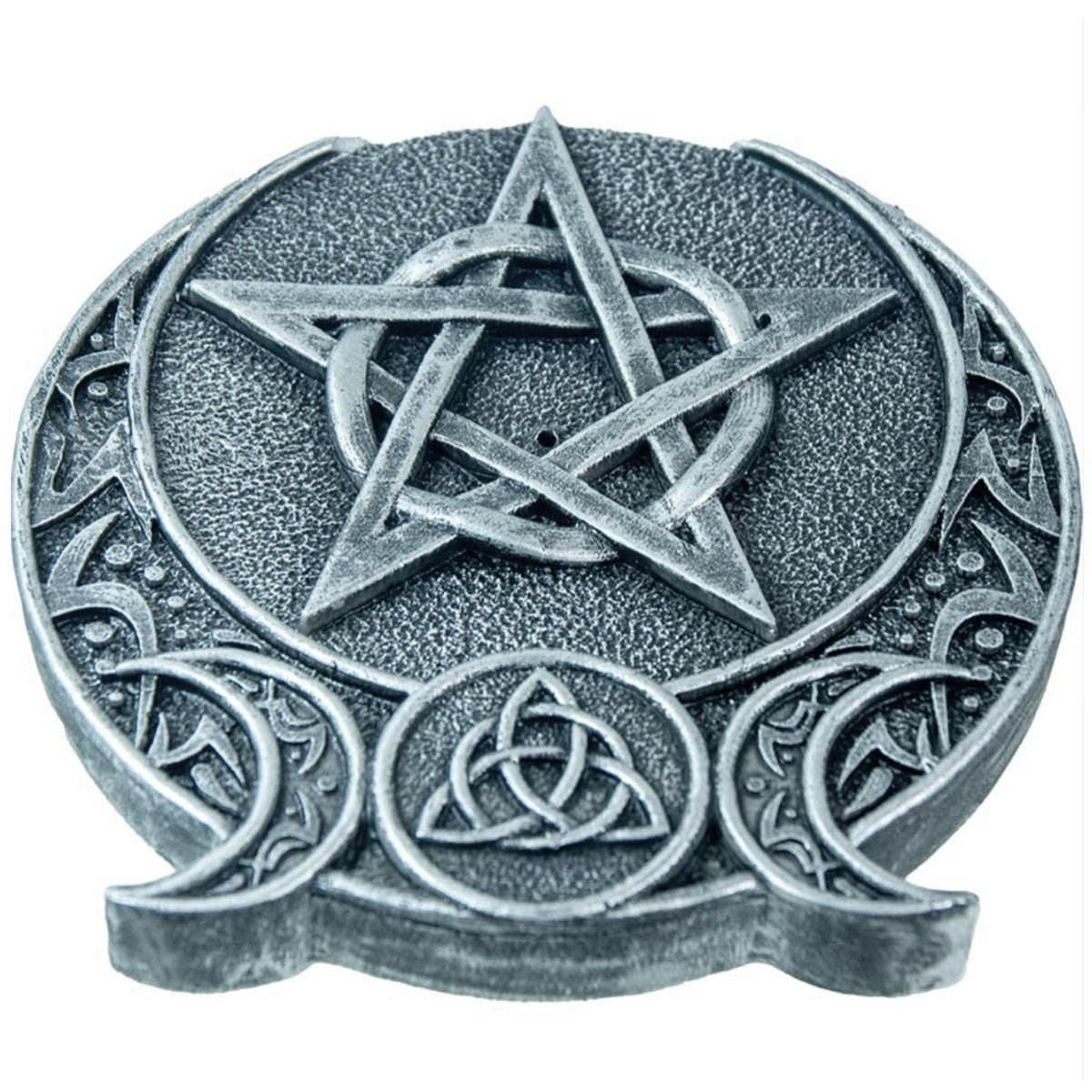 Celtic Pentacle - Triple Moon Antique Silver Incense Holder