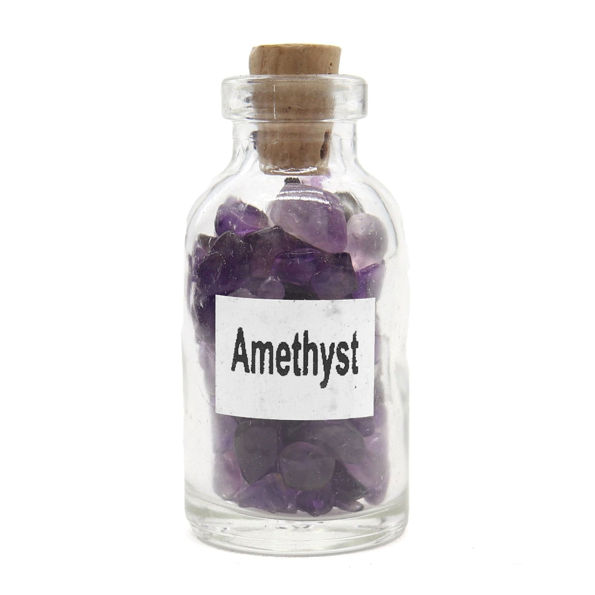 Amethyst Crystal Chips in Glass Bottle