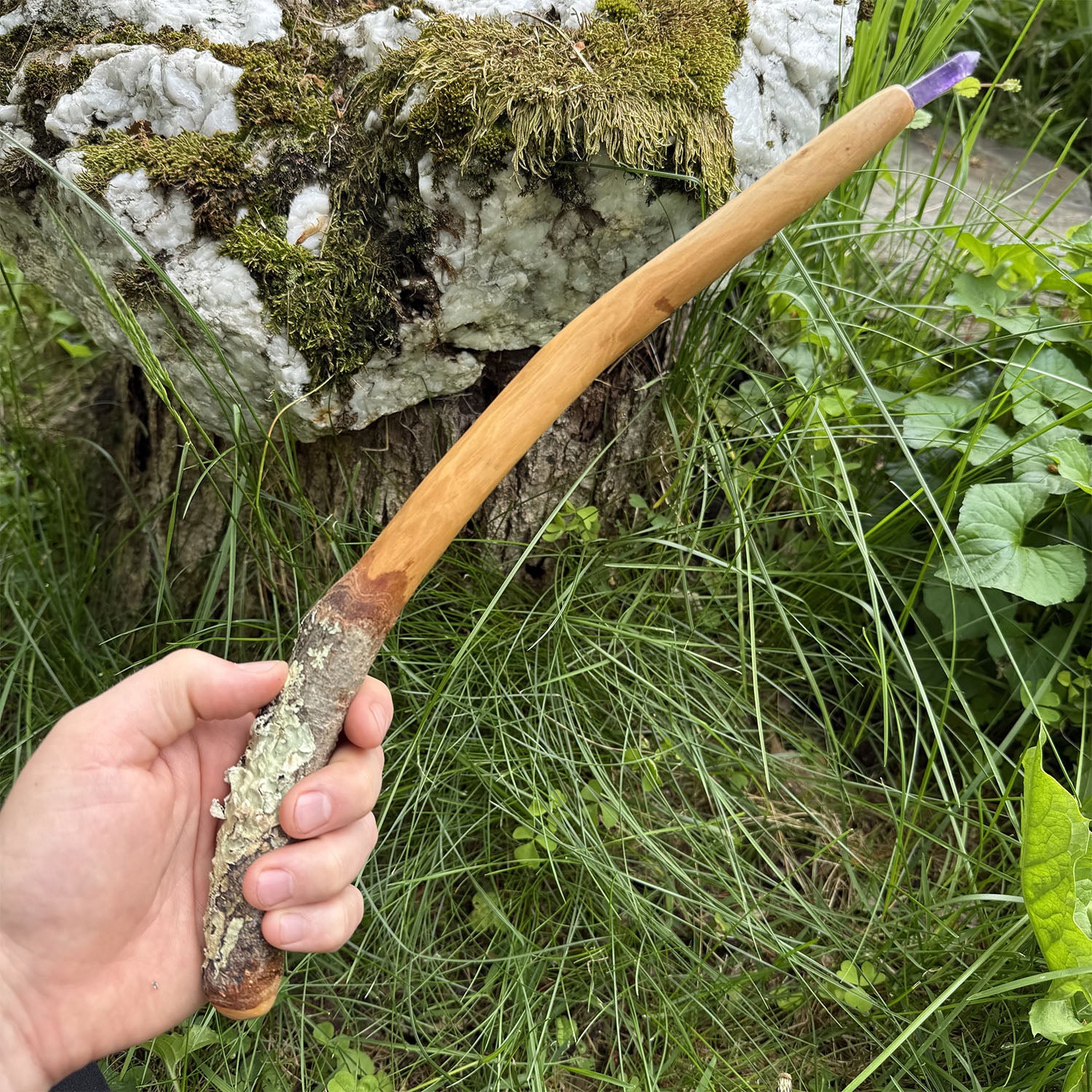 Apple Crooked Wand 15 Inch with Amethyst Crystal Point