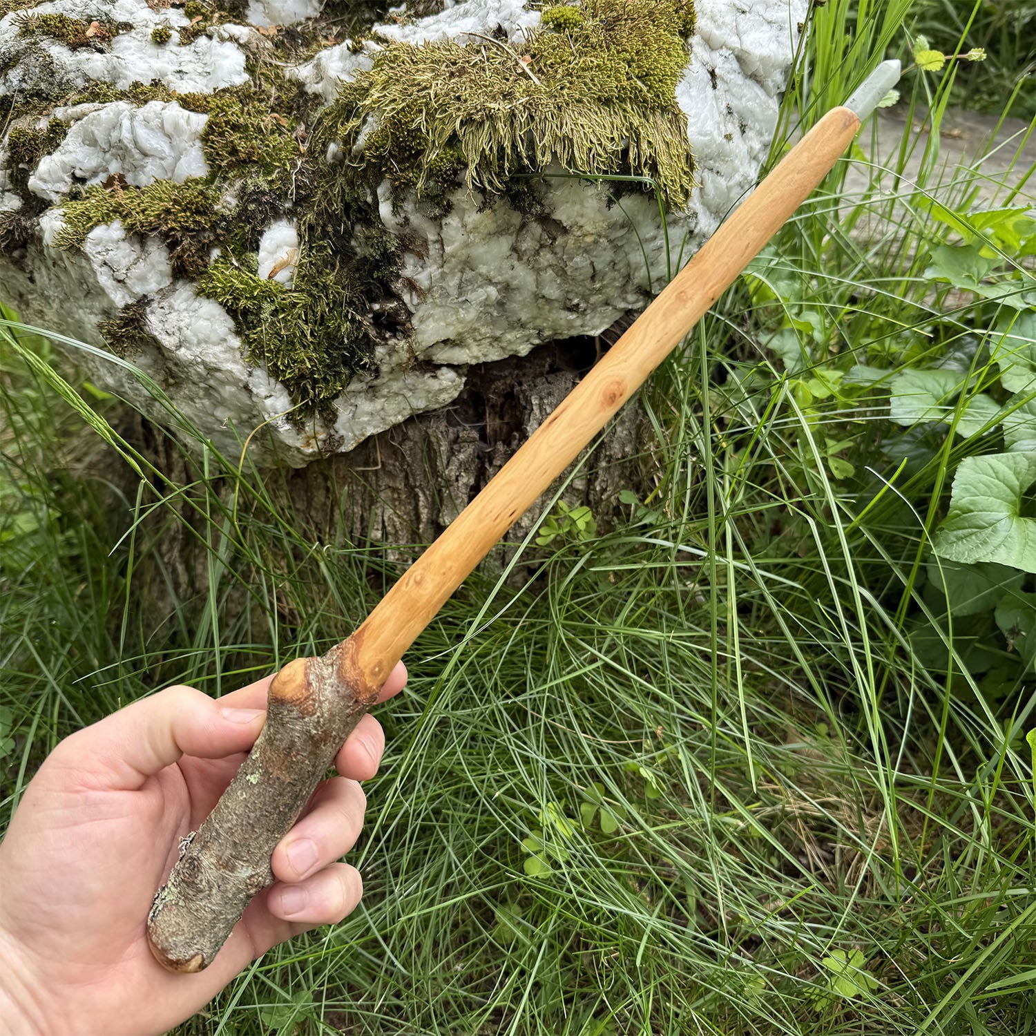 Apple Wand 14 Inch with Rainbow Moonstone Crystal Point