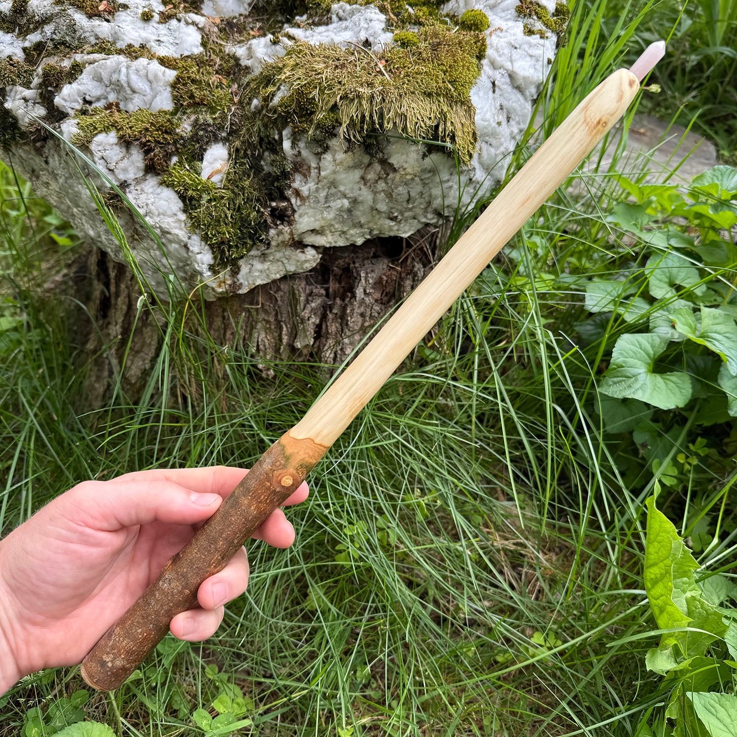 Ash Wand 15 Inch with Rose Quartz Crystal Point