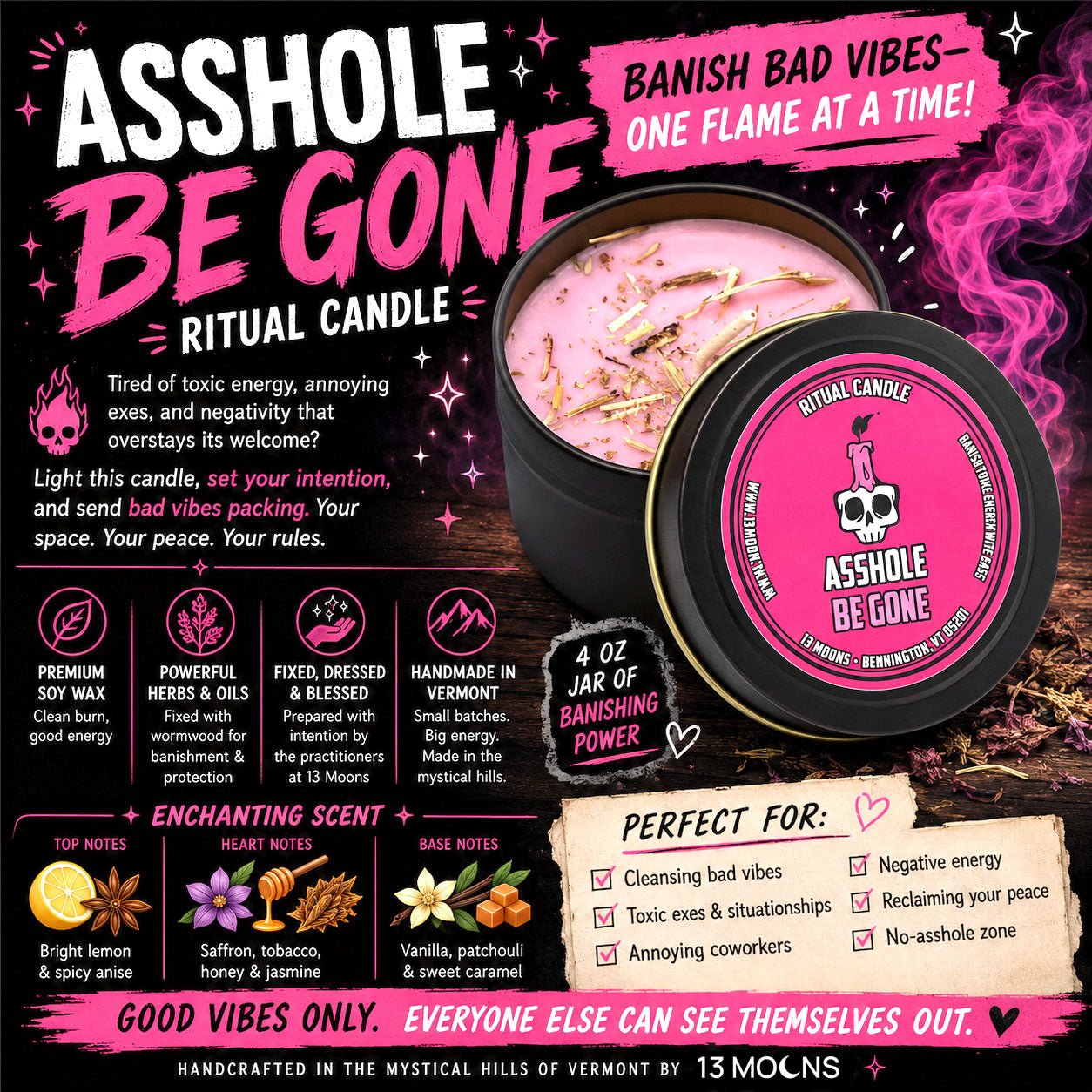 Asshole Be Gone Fixed & Dressed Ritual Candle