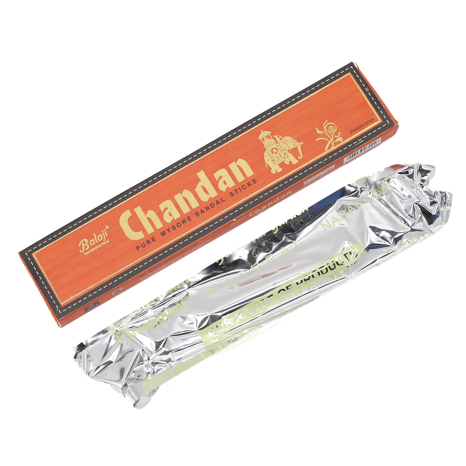 Chandan incense sticks with packaging on a white background