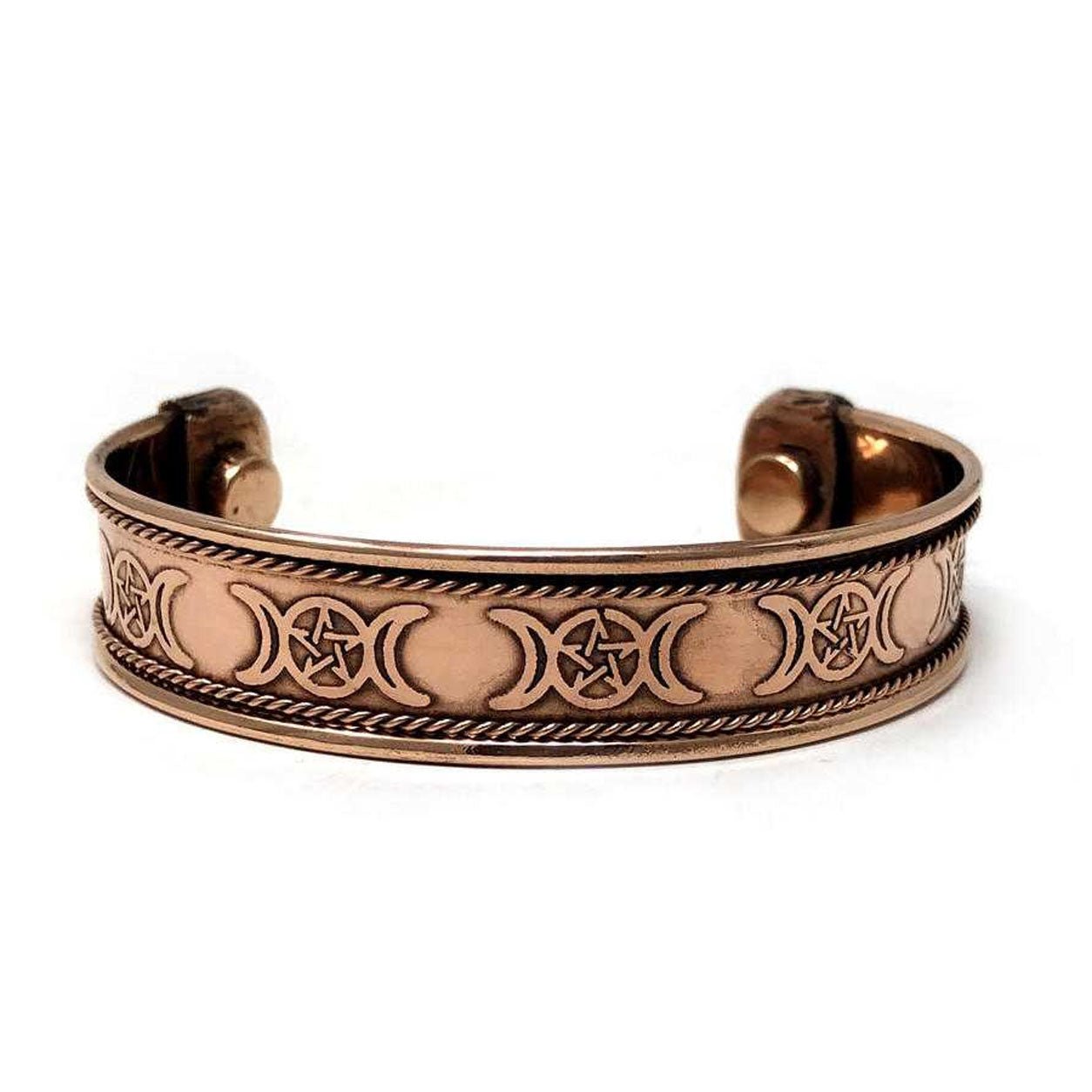Triple Moon Pentagram Copper Magnetic Cuff Bracelet