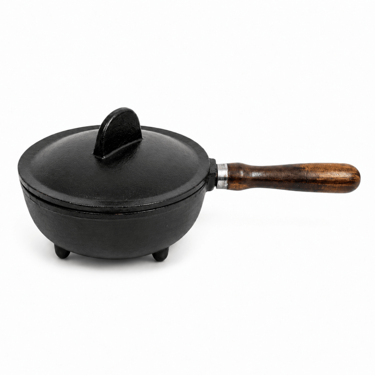 Cast Iron Cauldron with Lid & Wooden Handle for Witchcraft & Altar