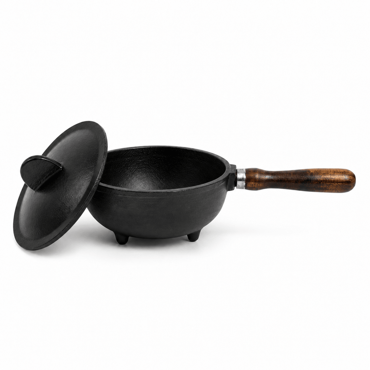 Cast Iron Cauldron with Lid & Wooden Handle for Witchcraft & Altar