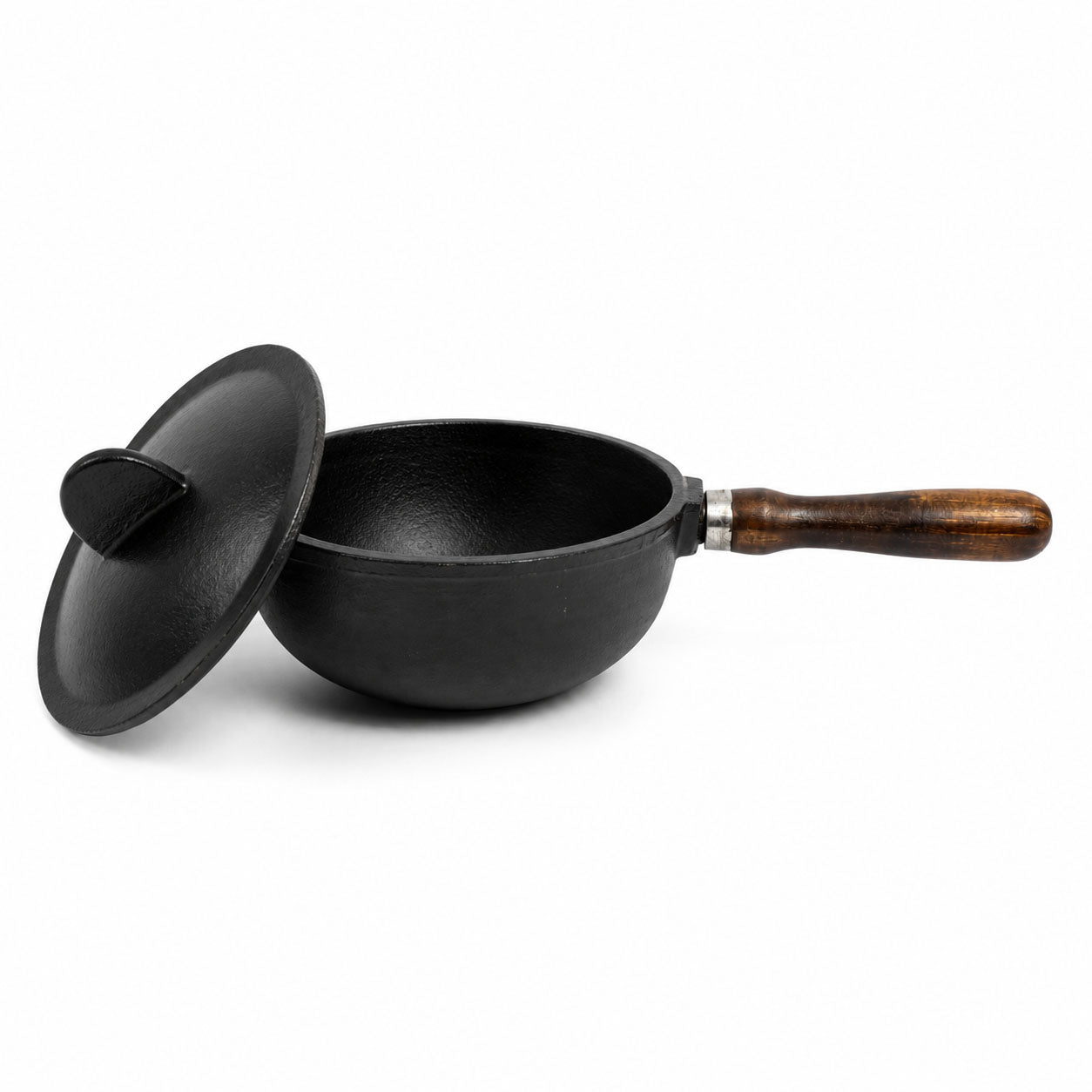 Cast Iron Cauldron with Lid & Wooden Handle for Witchcraft & Altar