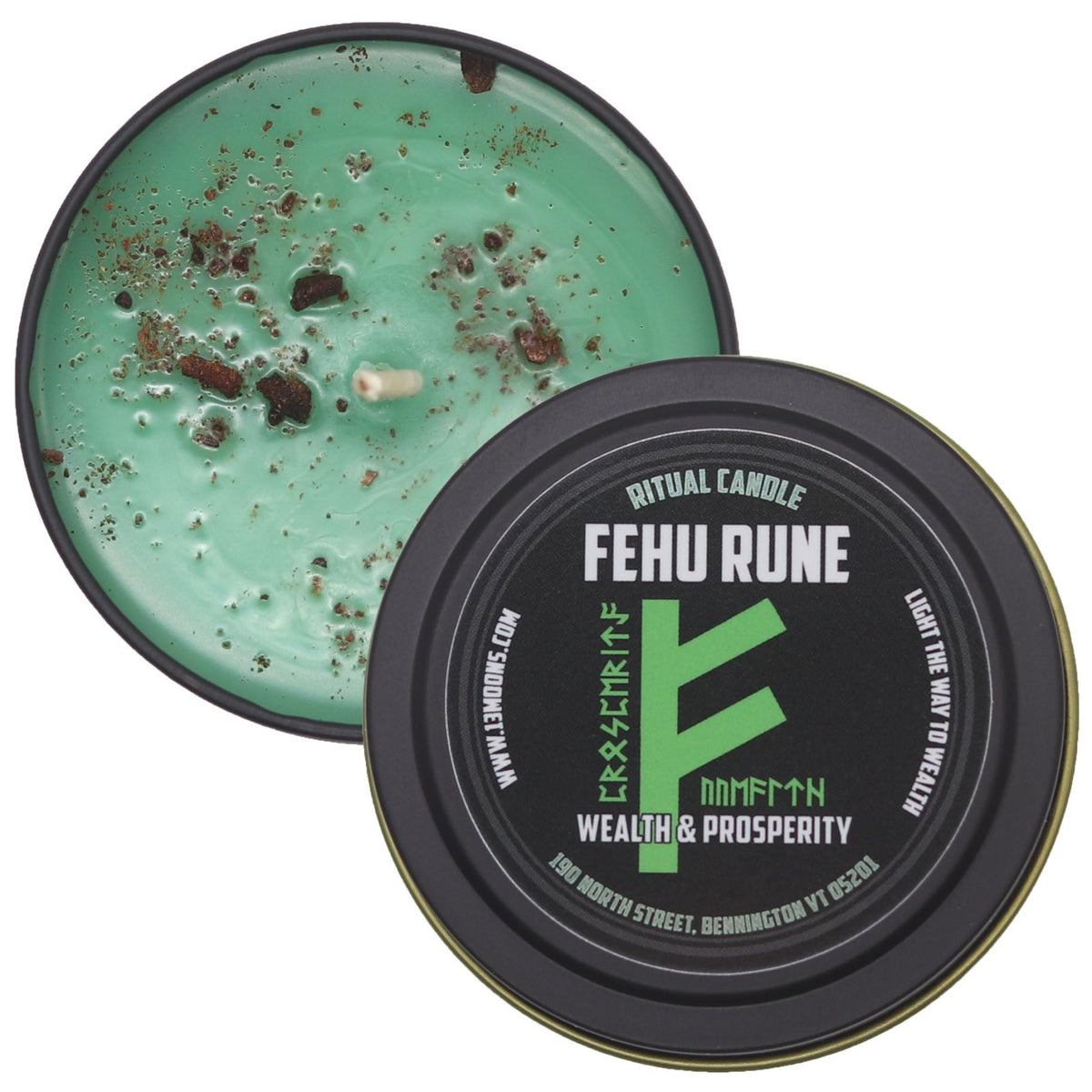 Fehu Rune Wealth & Prosperity Ritual Candle by 13 Moons