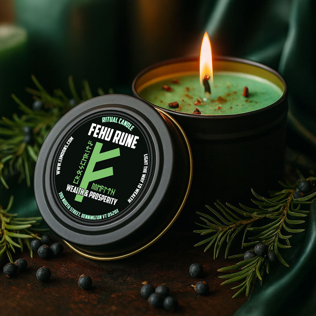 Fehu Rune Wealth & Prosperity Ritual Candle by 13 Moons