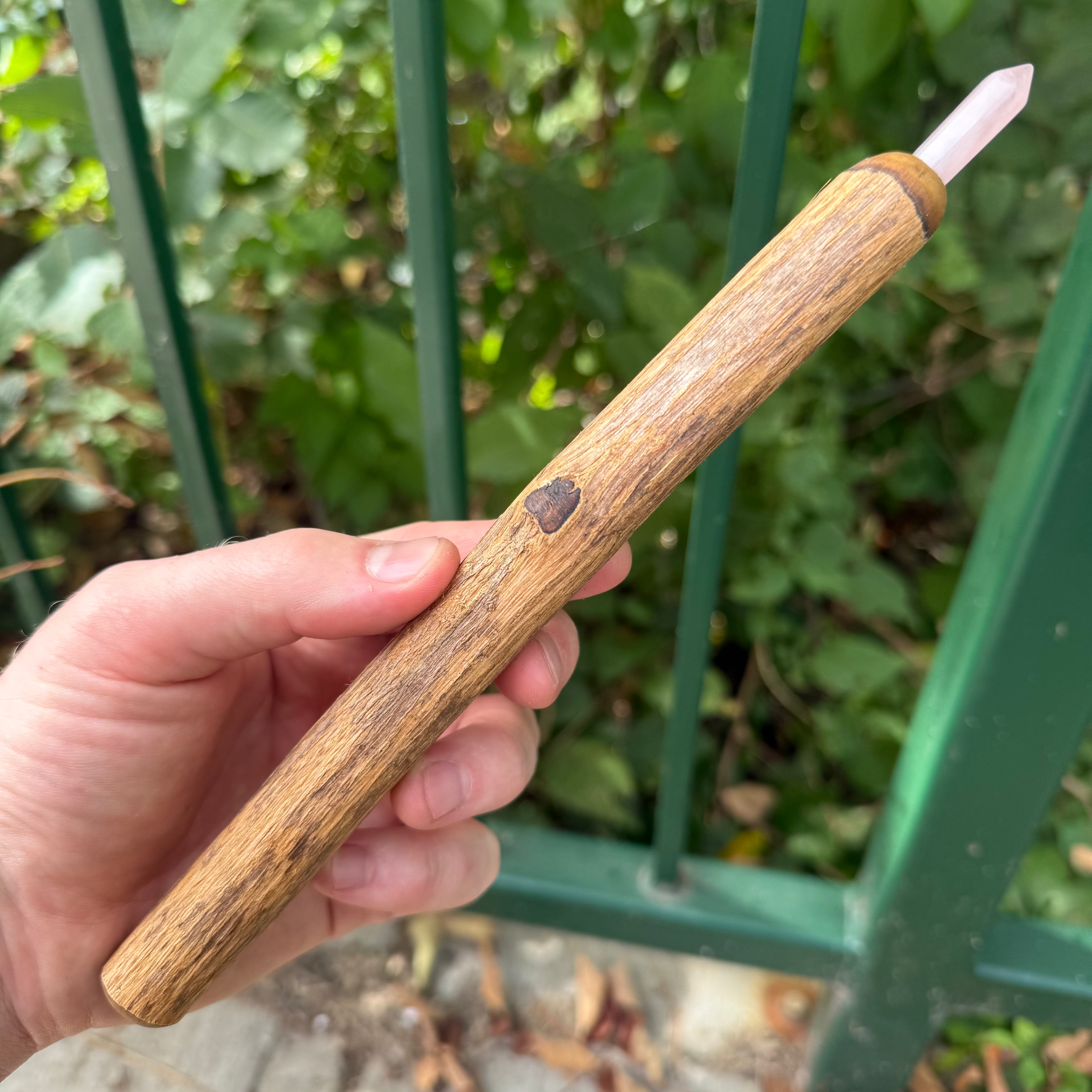 Buddleia Wand 9 Inch with Rose Quartz Crystal Point