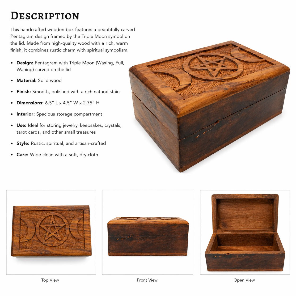 Triple Goddess Pentagram Wooden Box