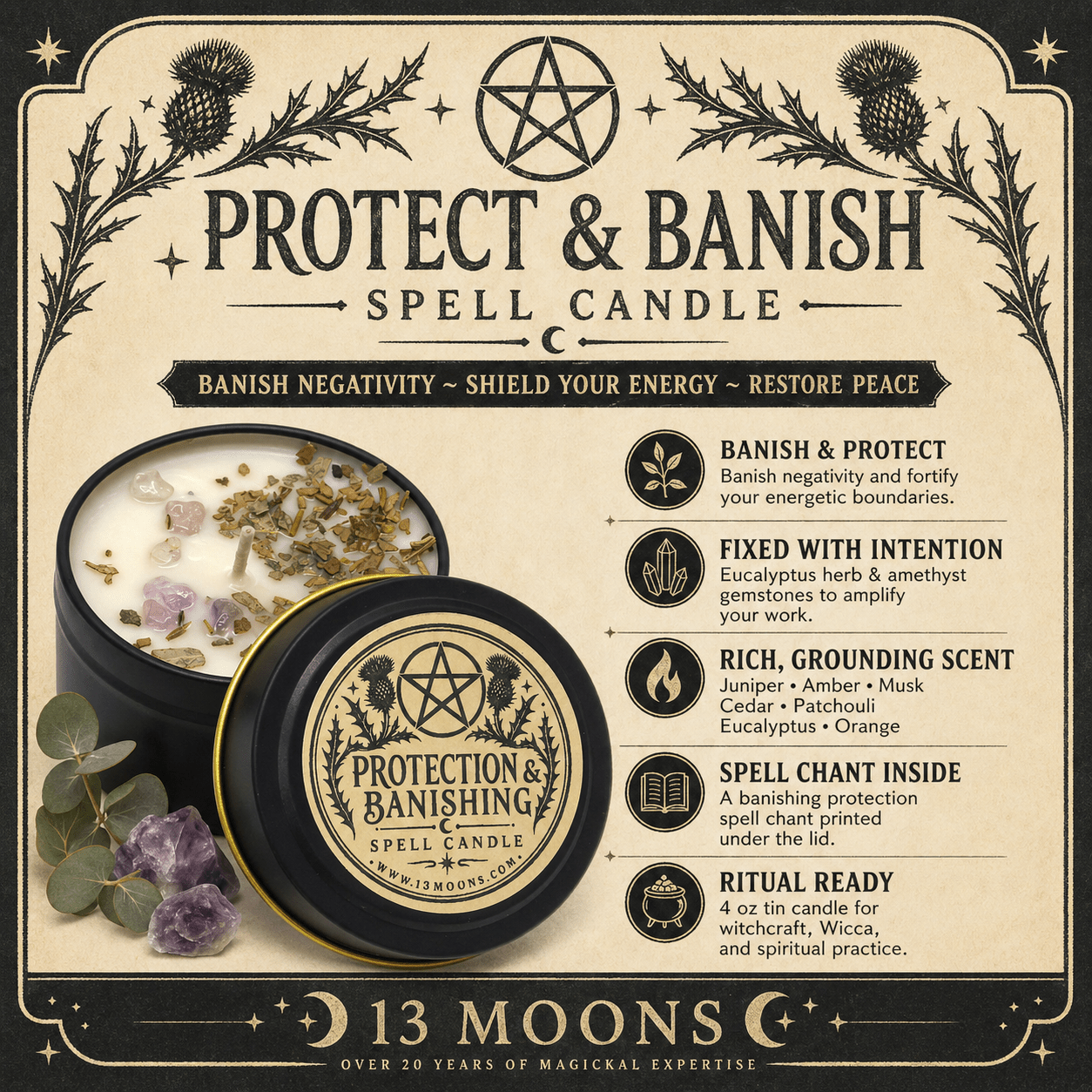 Protect & Banish Witchcraft Spell Candle by 13 Moons