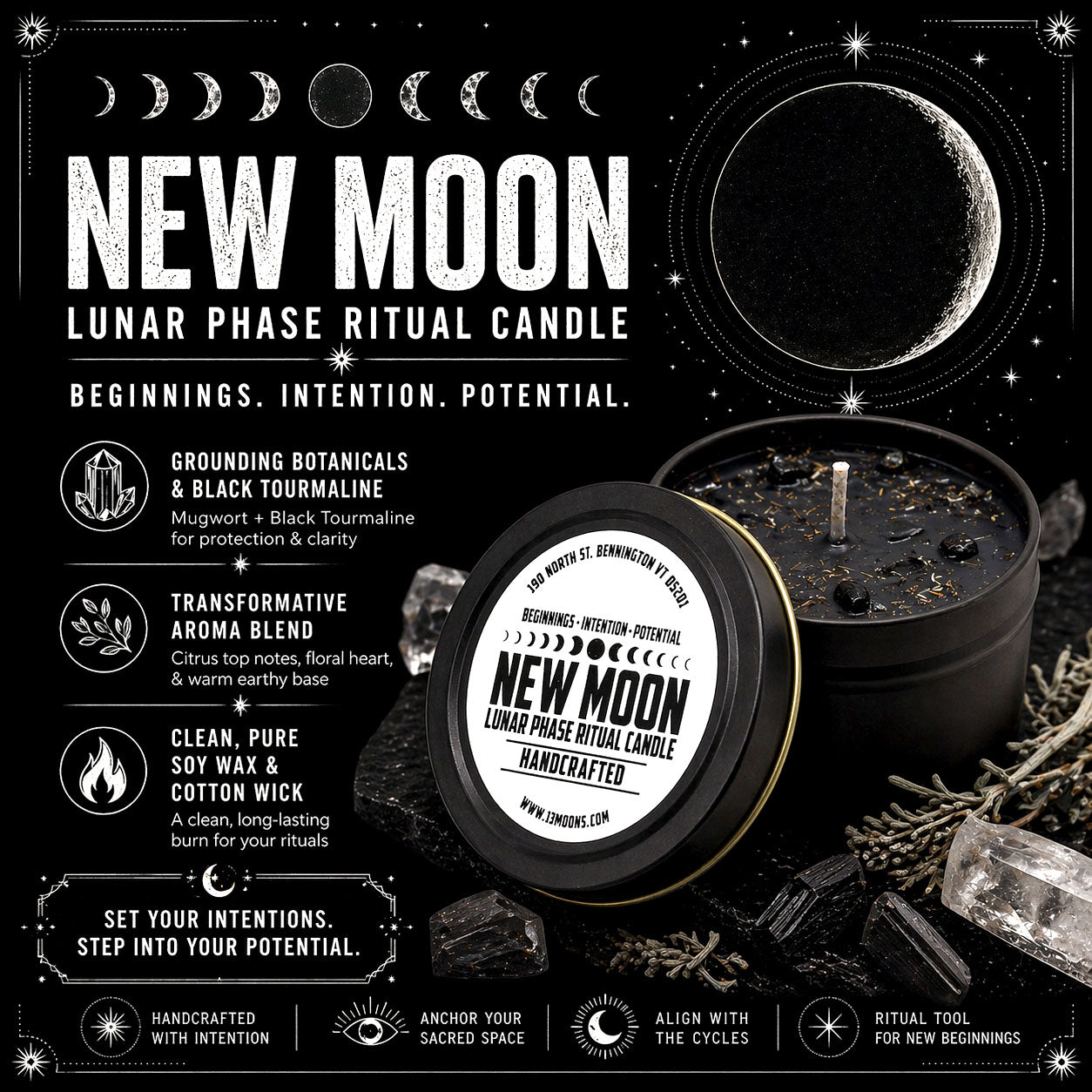 New Moon Fixed & Dressed Ritual Candle