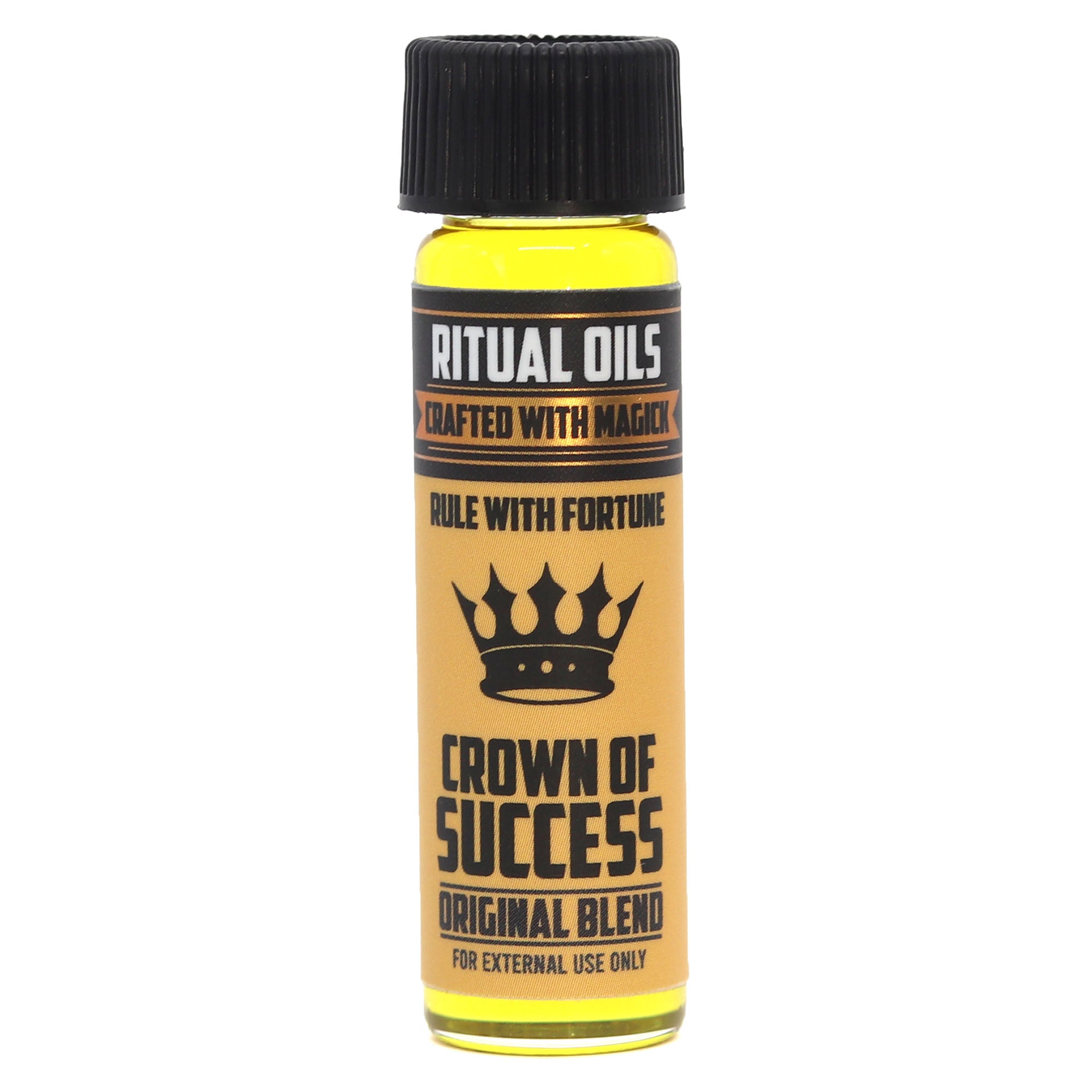 Bottle of 'Crown of Success' blend by Ritual Oils on a white background