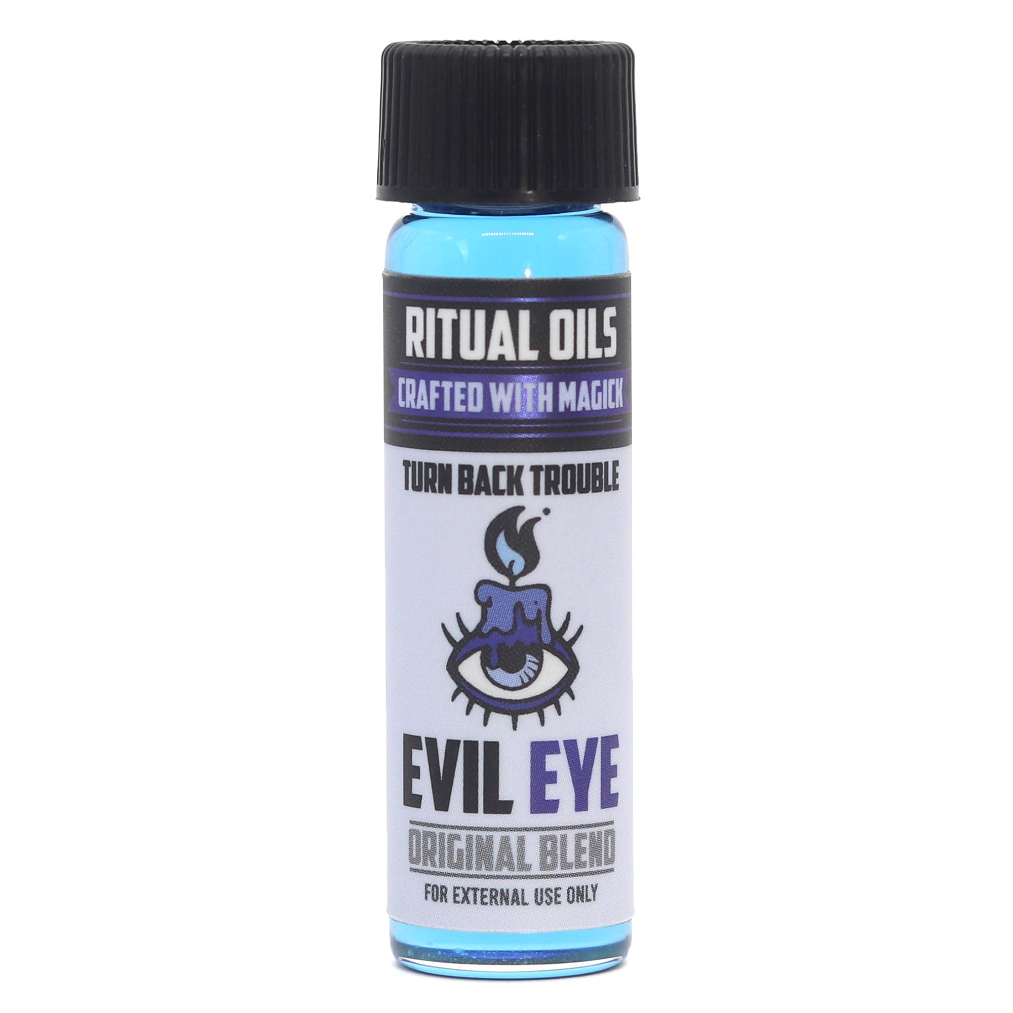 Bottle of Ritual Oils with 'Evil Eye' label on a white background