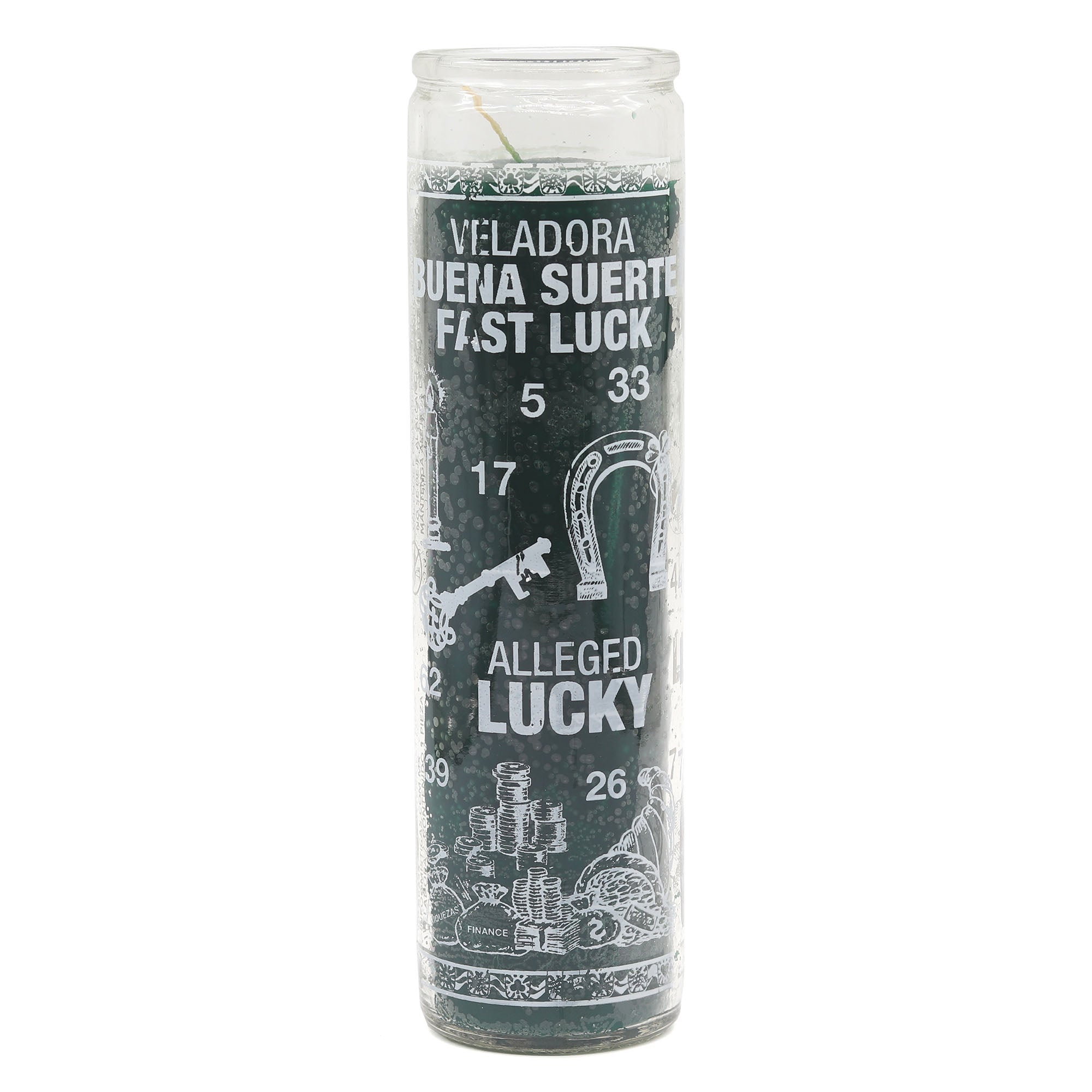 Candle with text and symbols on a white background