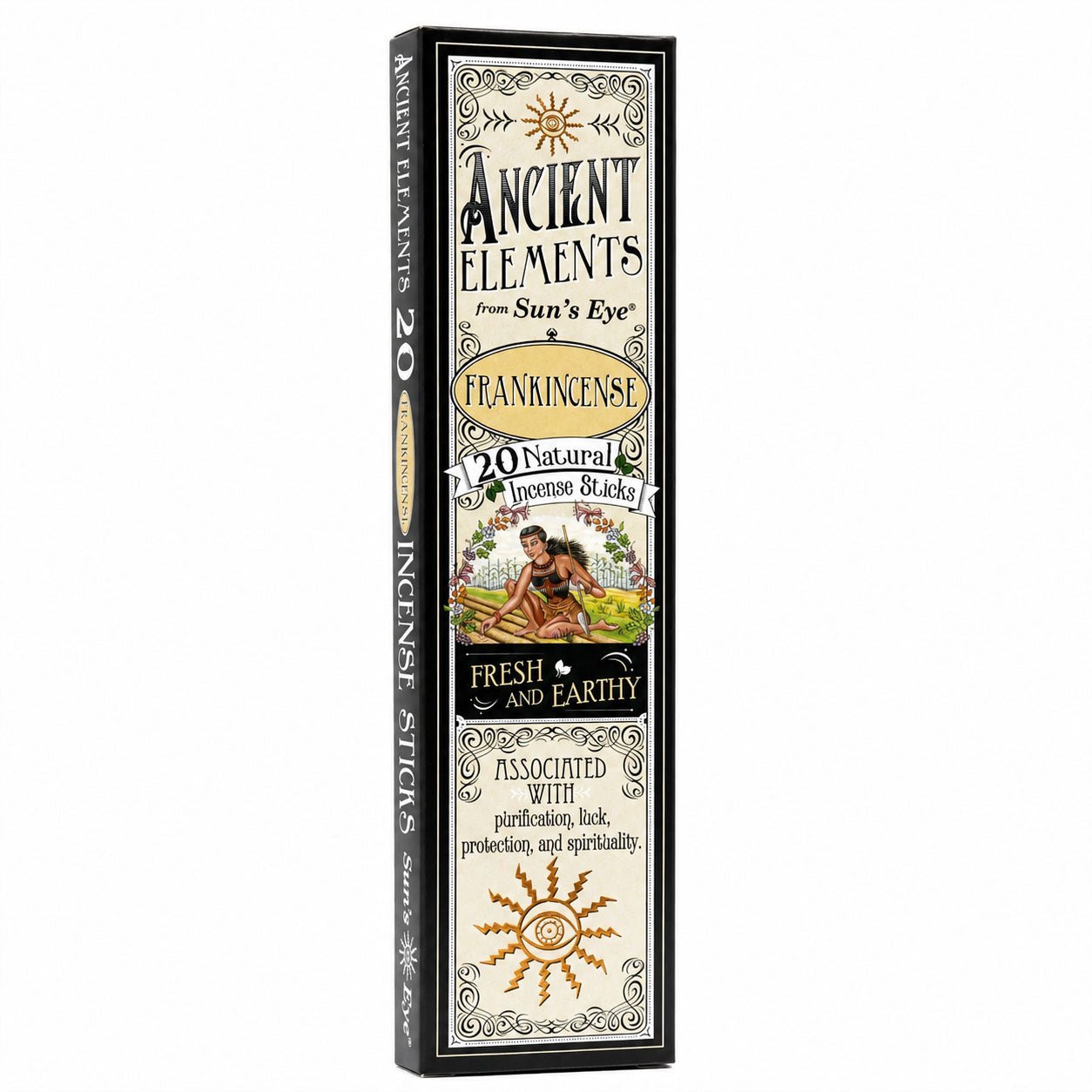 Box of Frankincense incense sticks from Ancient Elements on a white background