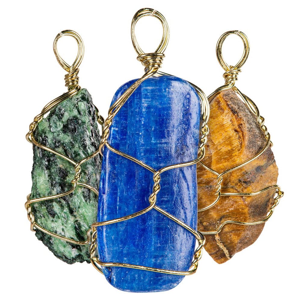 Gold Wire Wrapped Gemstone Pendant - 13 Moons