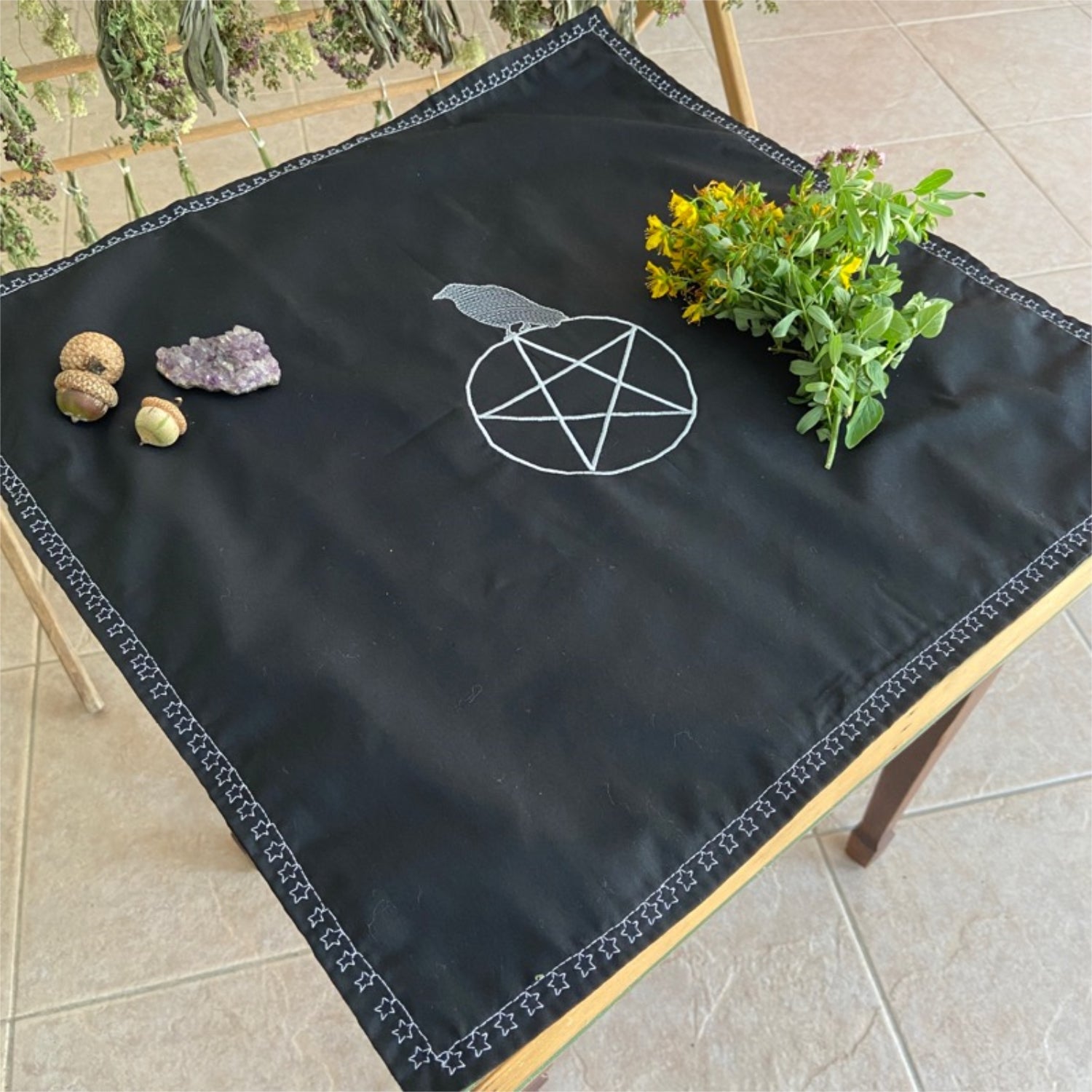 Raven on Pentacle Ritual Altar Cloth