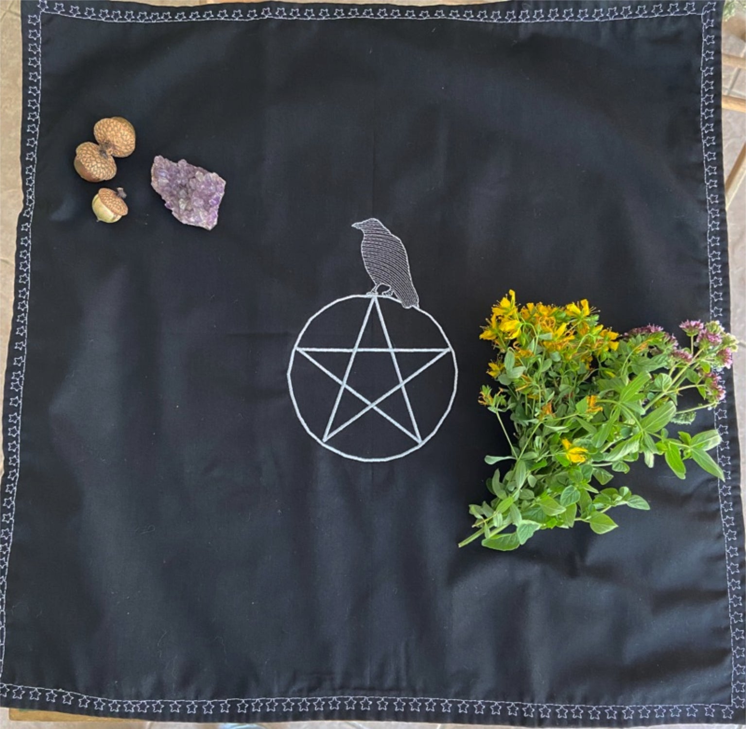 Raven on Pentacle Ritual Altar Cloth
