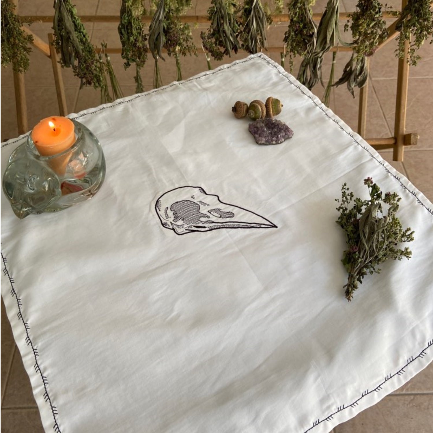 Raven Skull Ritual Altar Cloth