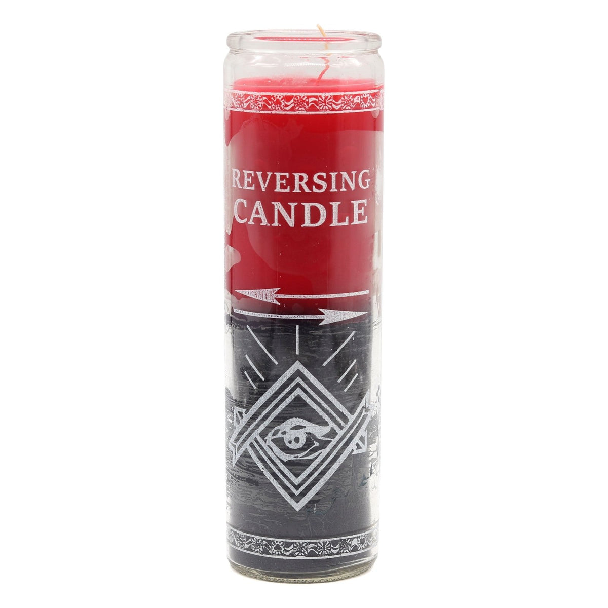 Red and black candle labeled 'Reversing Candle' on a white background
