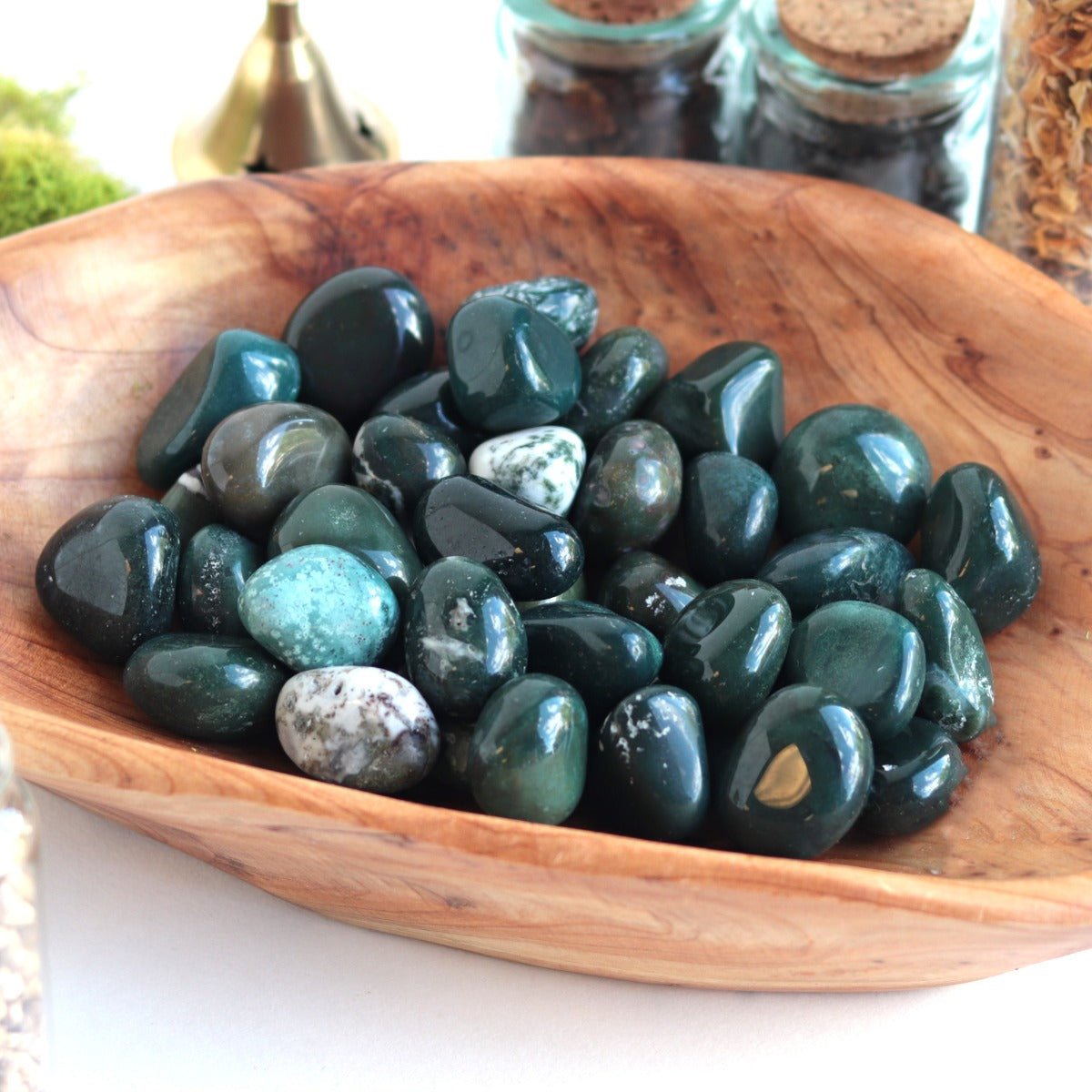 Agate Green Moss Tumbled Stone - 13 Moons