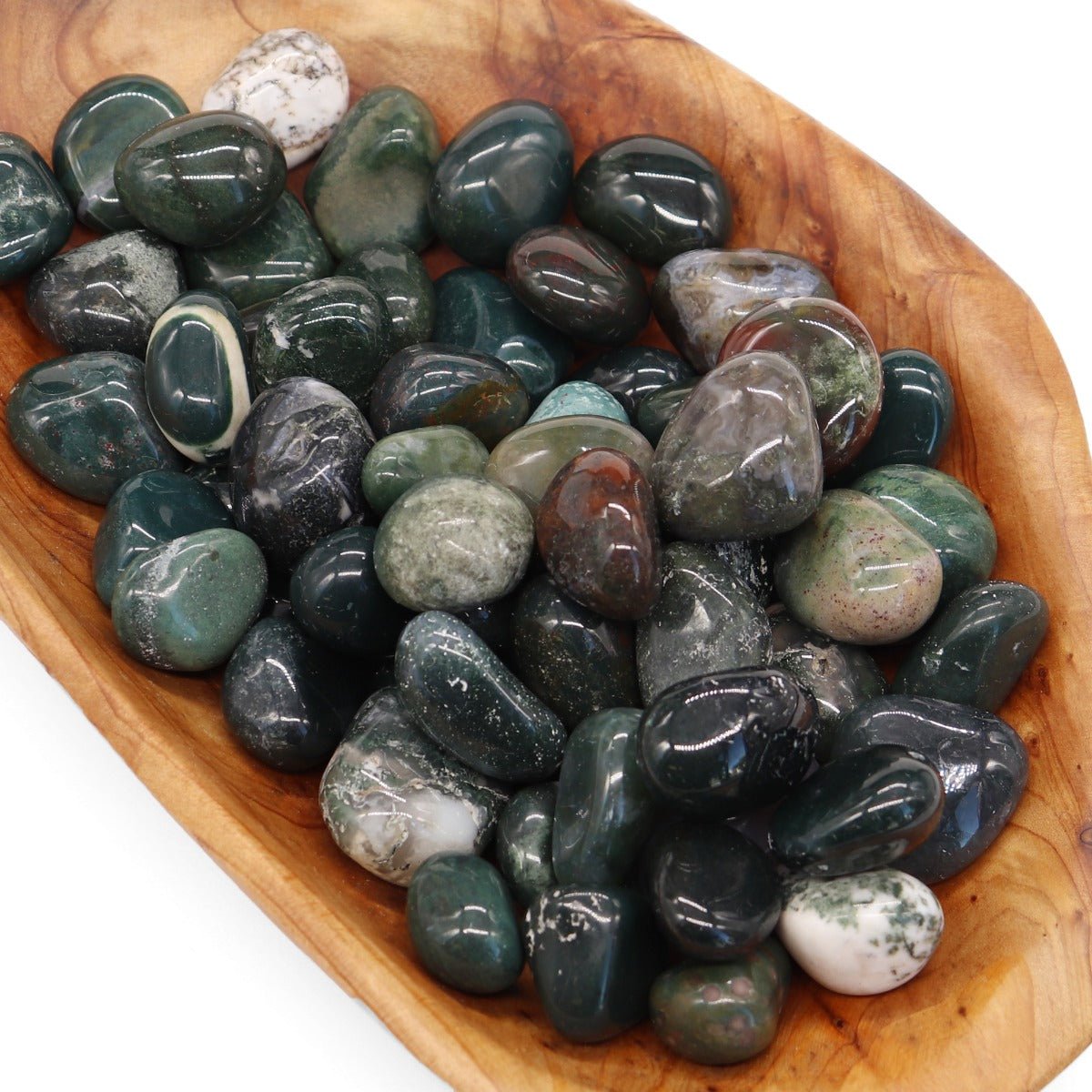 Agate Green Moss Tumbled Stone - 13 Moons