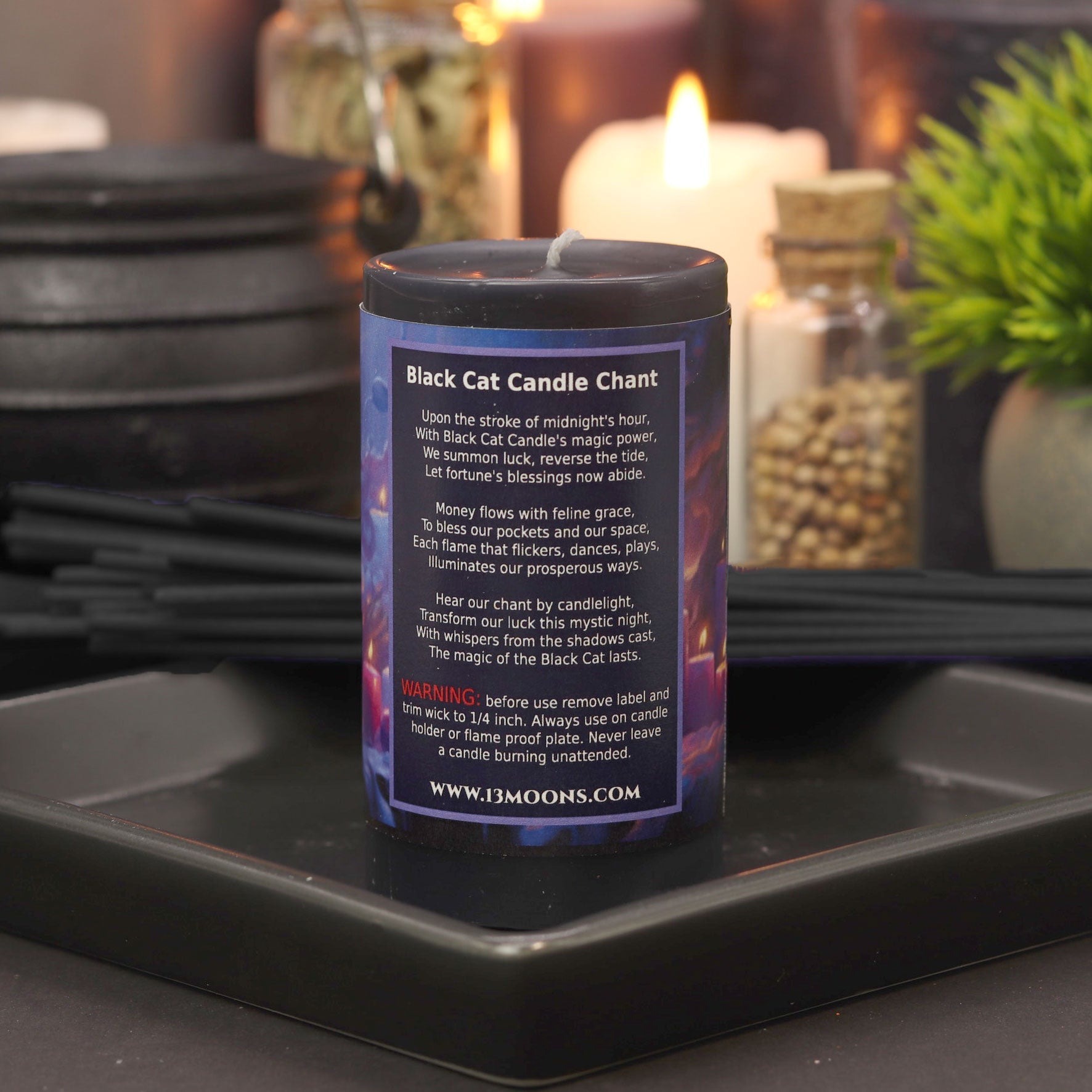 Black Cat Ritual Candle Small Pillar - 13 Moons