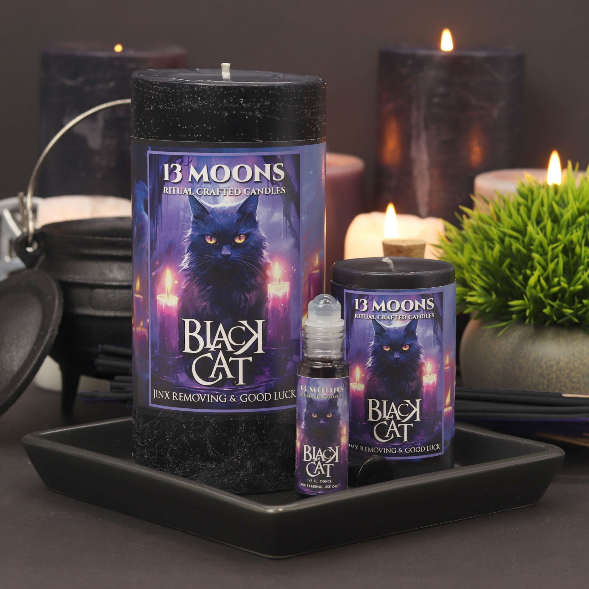 Black Cat Ritual Candle Small Pillar - 13 Moons