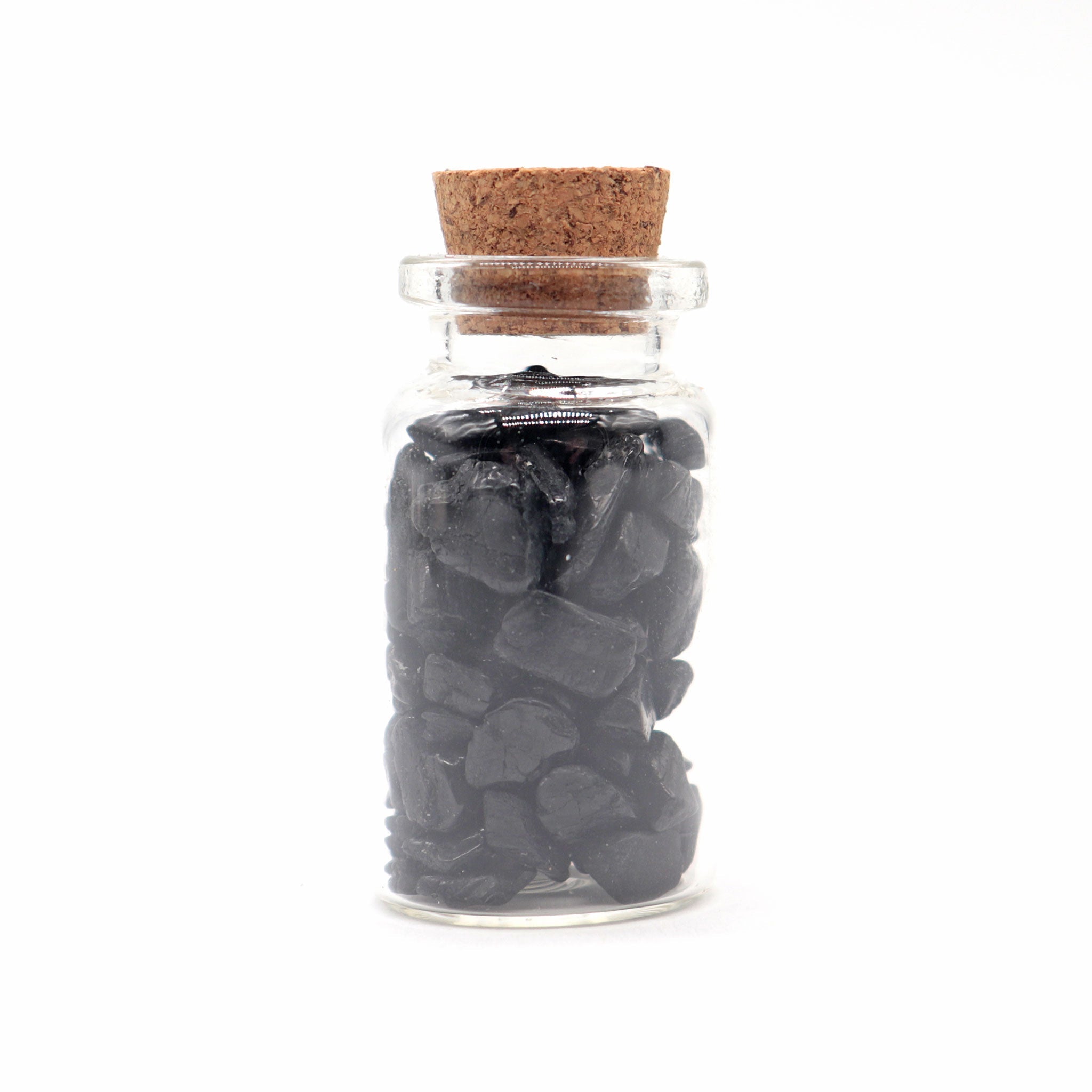 Black Tourmaline Gemstones in Bottle - 13 Moons