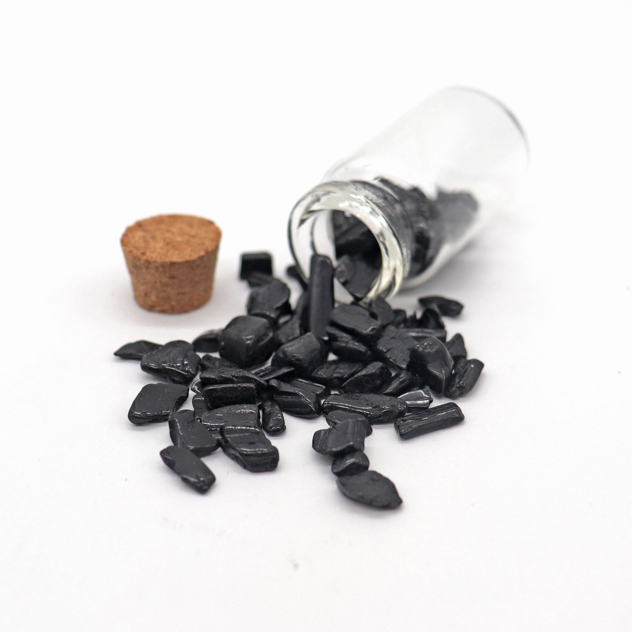 Black Tourmaline Gemstones in Bottle - 13 Moons