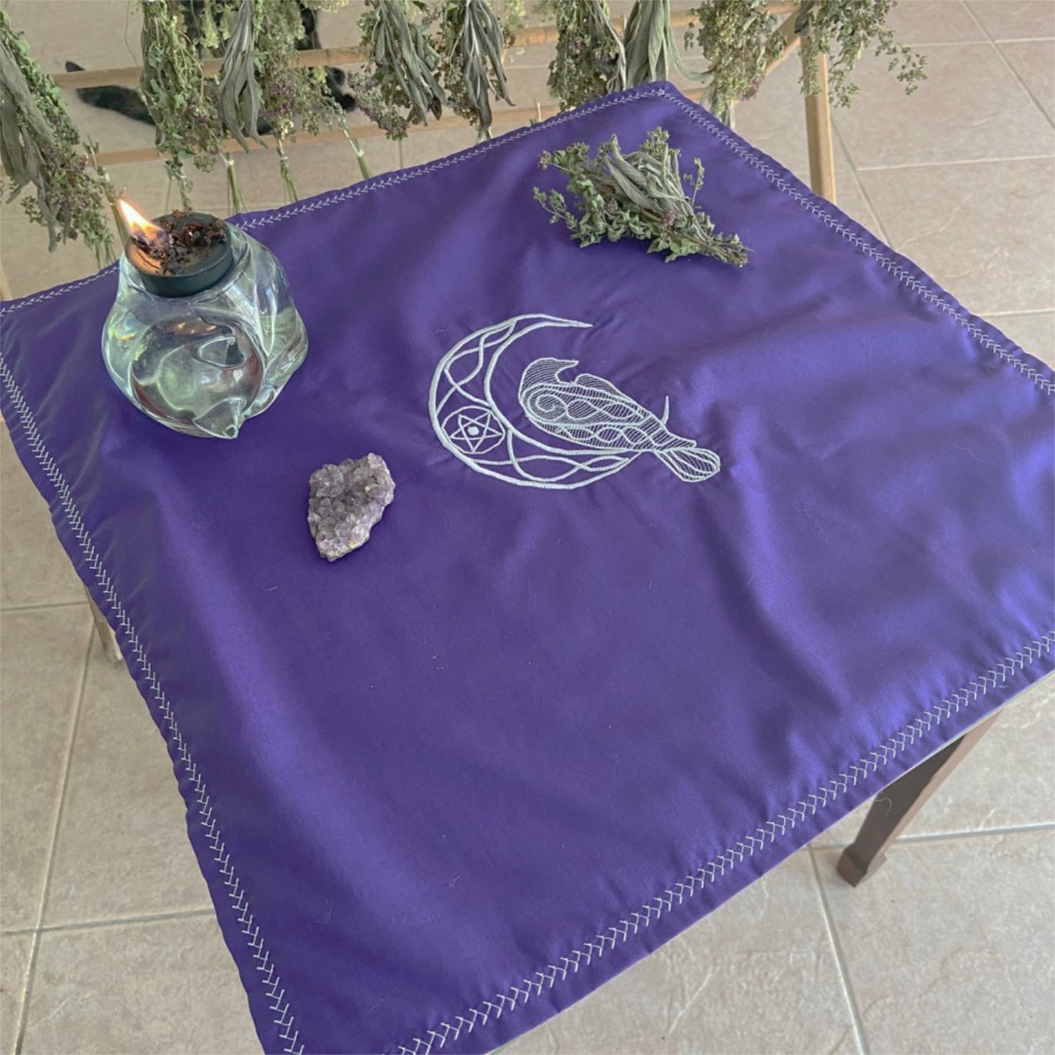 Celtic Raven on Moon Ritual Altar Cloth - 13 Moons