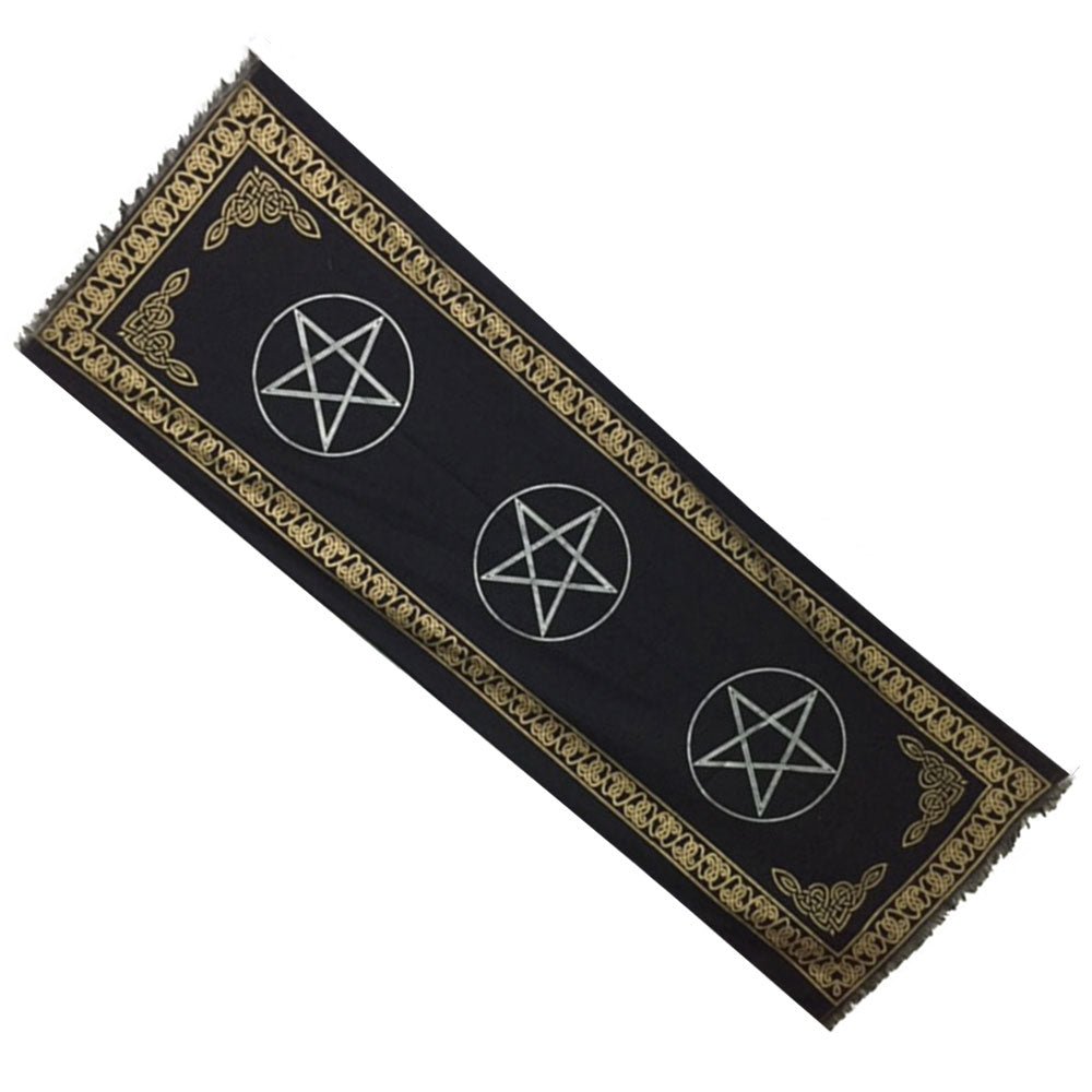 Celtic Triple Pentacle Cloth Silver, Gold and Black - 13 Moons