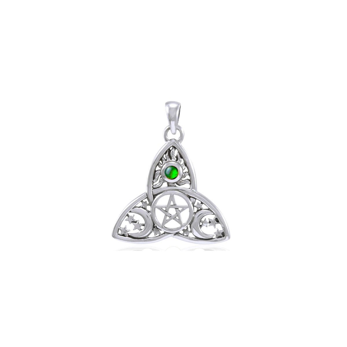 Celtic Triquetra Celestial Pentacle Pendant with Emerald - 13 Moons
