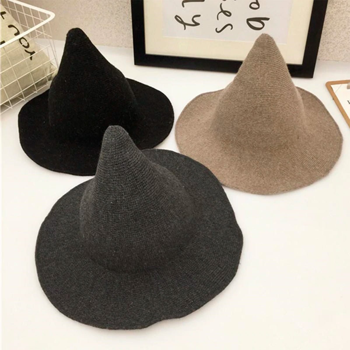 Dark Grey Wool Witches Hat - 13 Moons