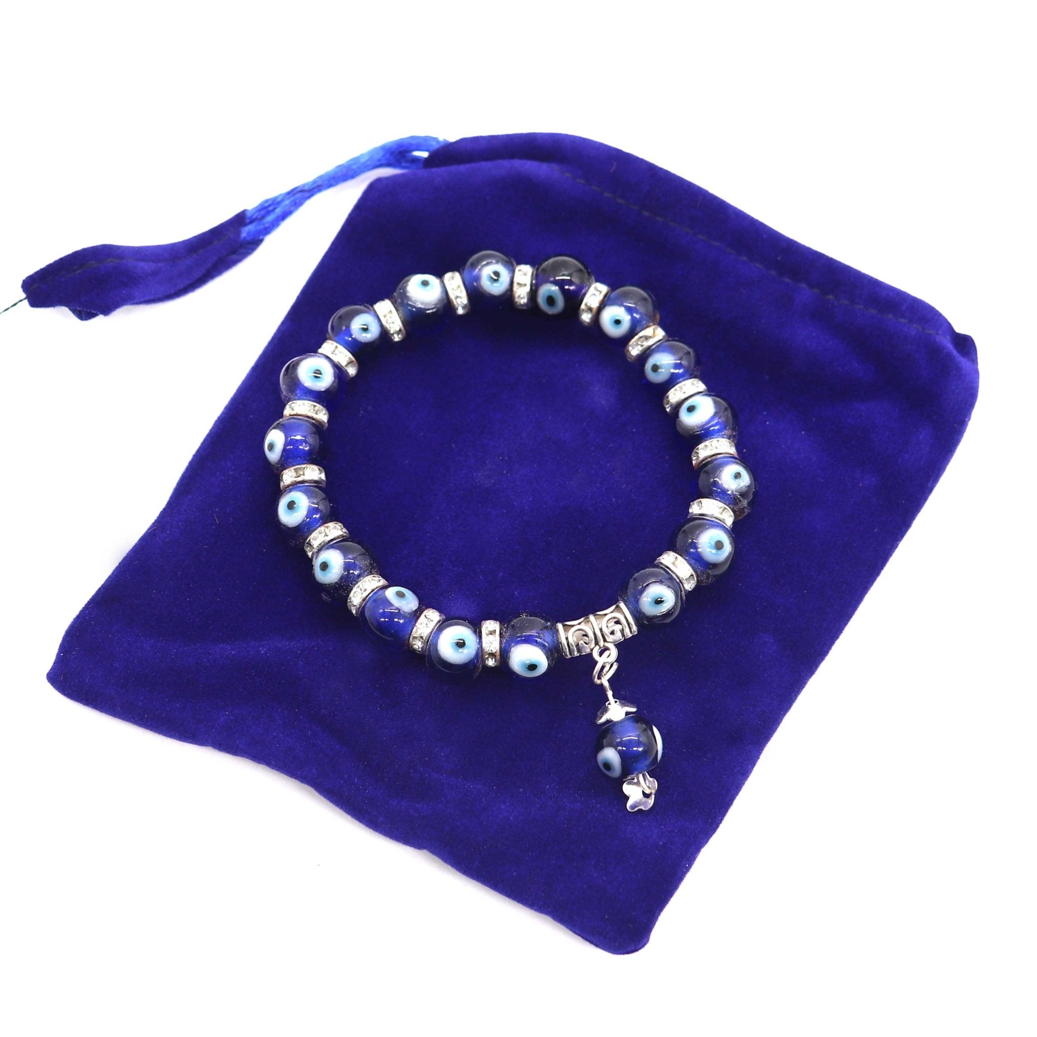 Evil Eye Glass Bracelet Blue with Velvet Bag - 13 Moons