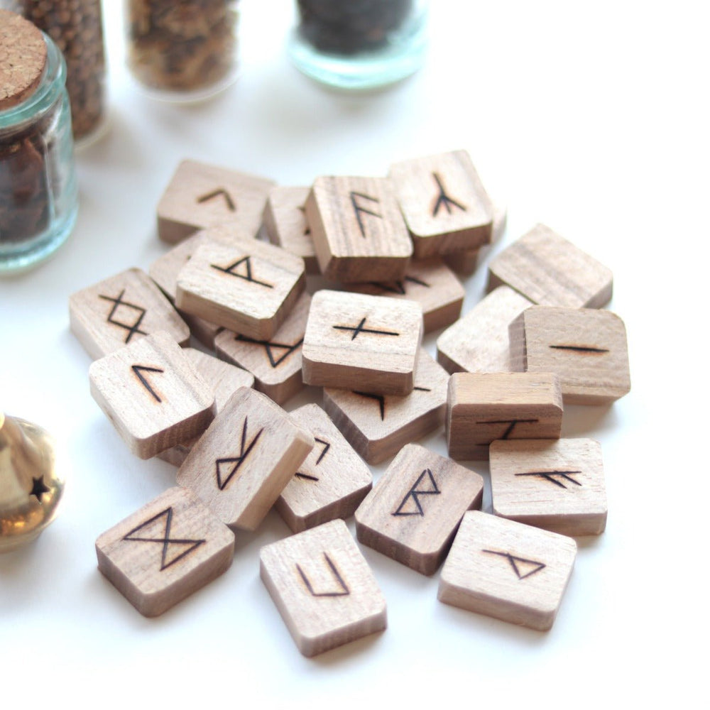 Handcrafted Hickory Rune Set with Drawstring Bag