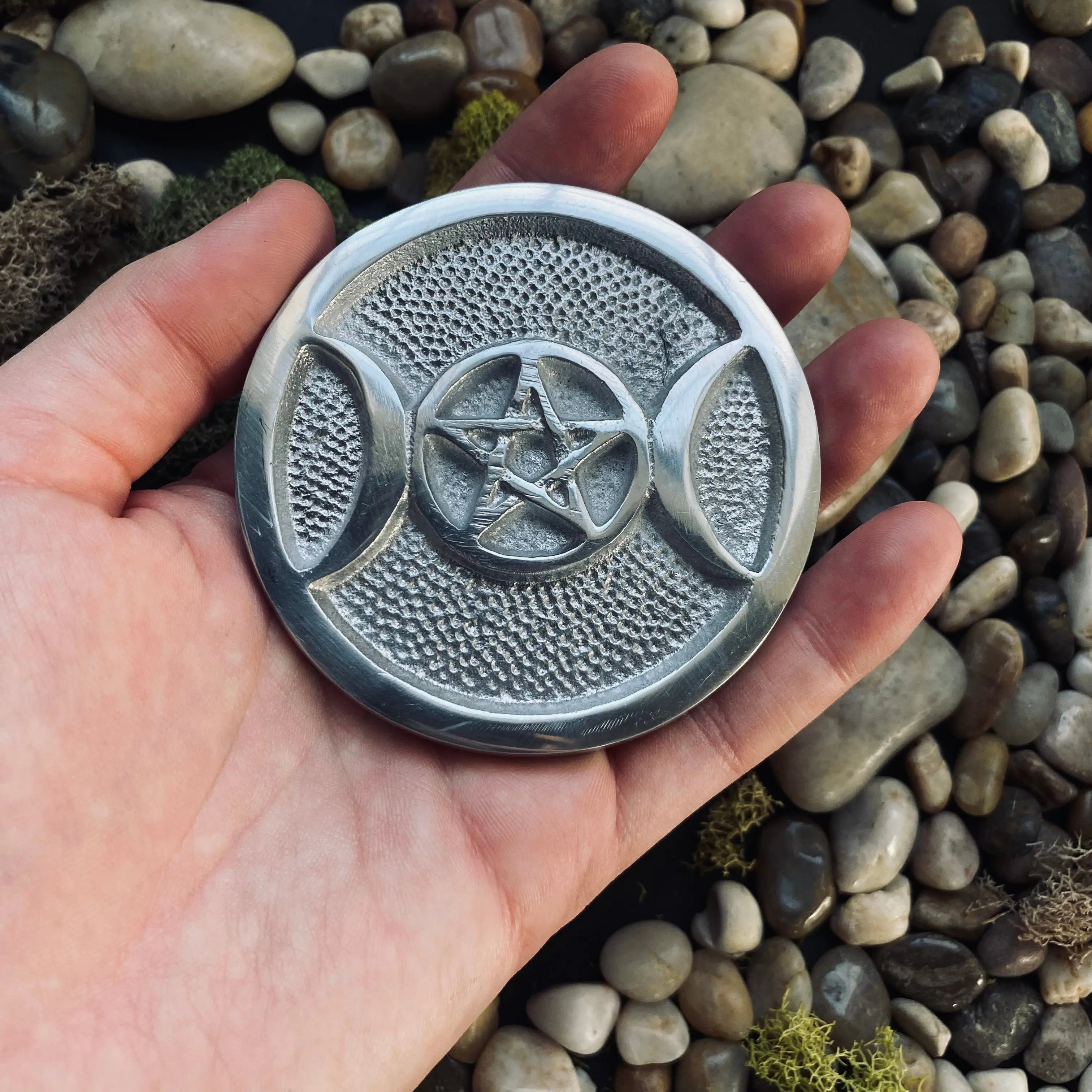 Triple Moon Pentacle Altar Tile, 3 inch